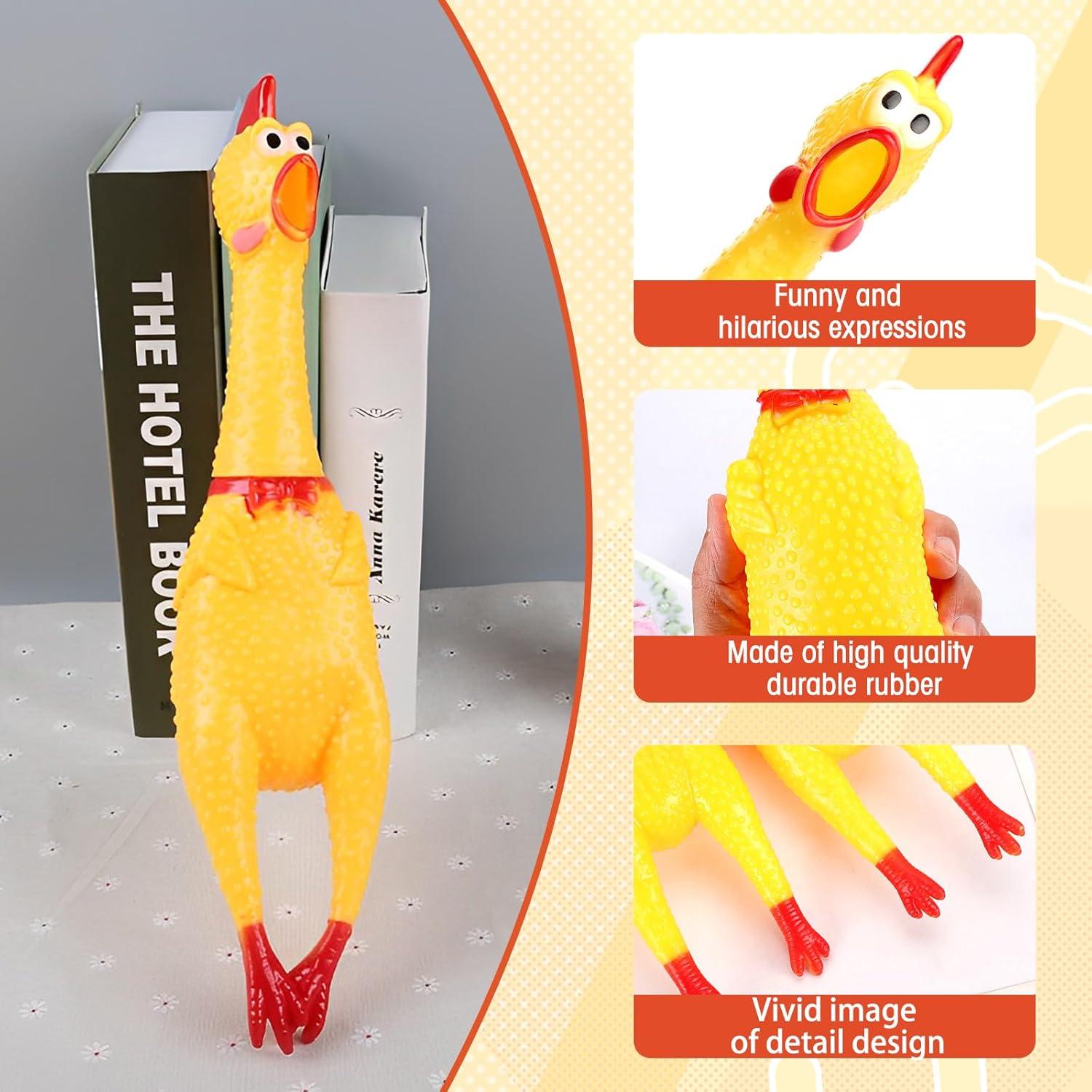 Zddaoole 6 Pcs Large Screaming Chicken ATT1Dog Toys,Yellow Rubber Chicken 12 inch,Squeeze Squeaky and Screaming Chicken,Prank Novelty Toy for Kids or Adults