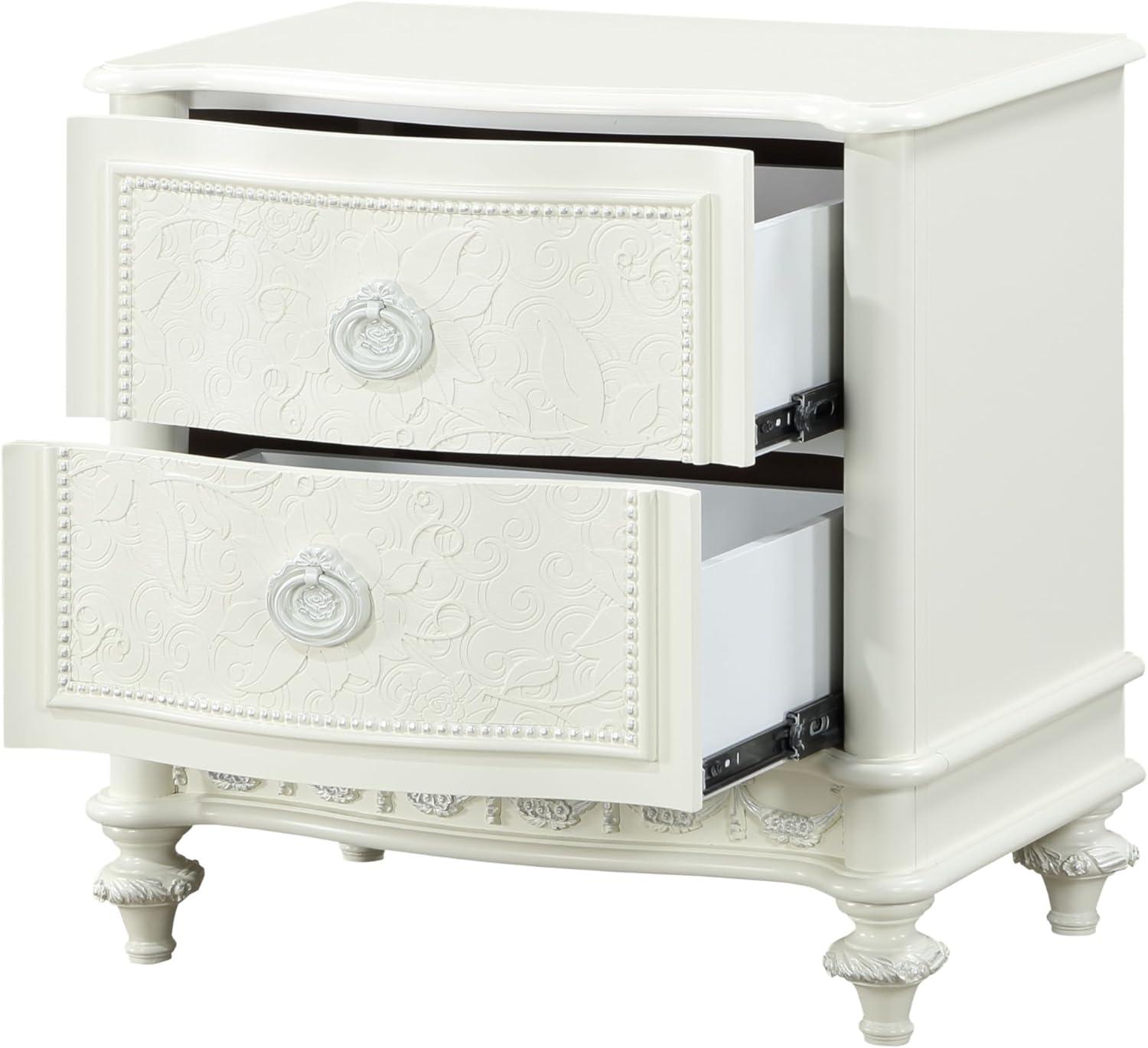 Mordern ACME Dorothy Nightstand with 2 Drawers, Ivory Finish, Night Stand, 26''L x 16''W x 26''H, for Bedroom