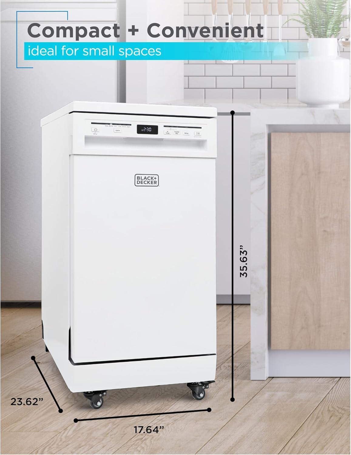 White Compact Portable Dishwasher with Stainless Steel Tub and Casters