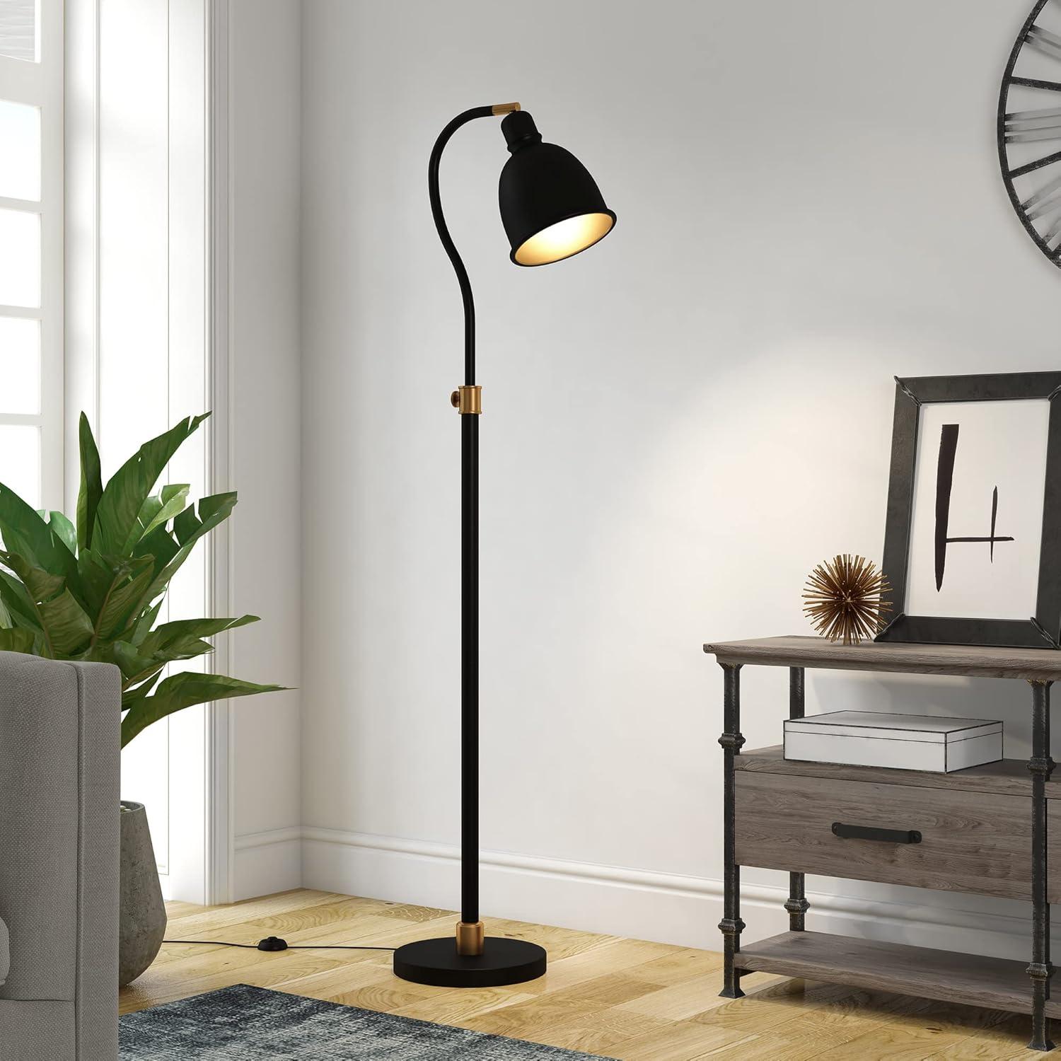 Evelyn&Zoe Vincent Adjustable/Arc Floor Lamp with Metal Shade in Blackened Bronze/Blackened Bronze