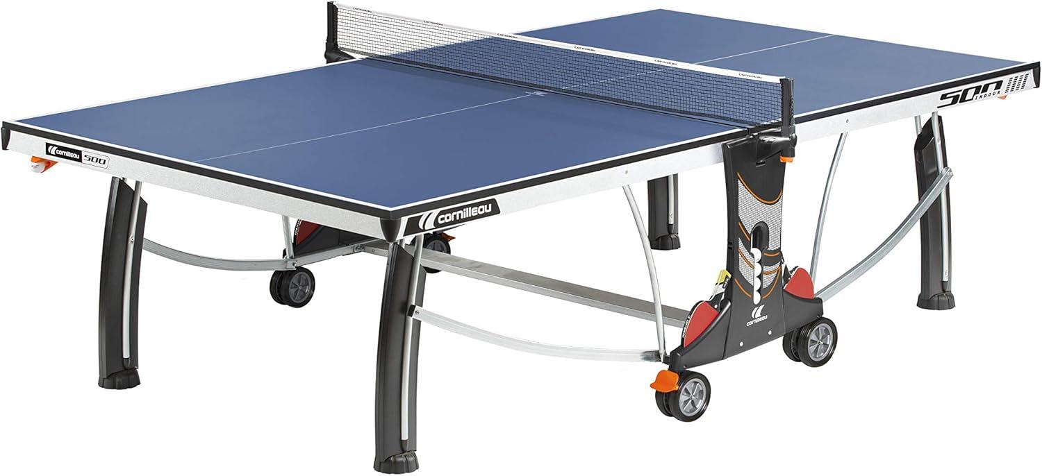 CORNILLEAU - 500 Indoor Table Tennis Table- Folding & Compact - 22mm Chipboard Top - Racket & Ball Holders - Blue