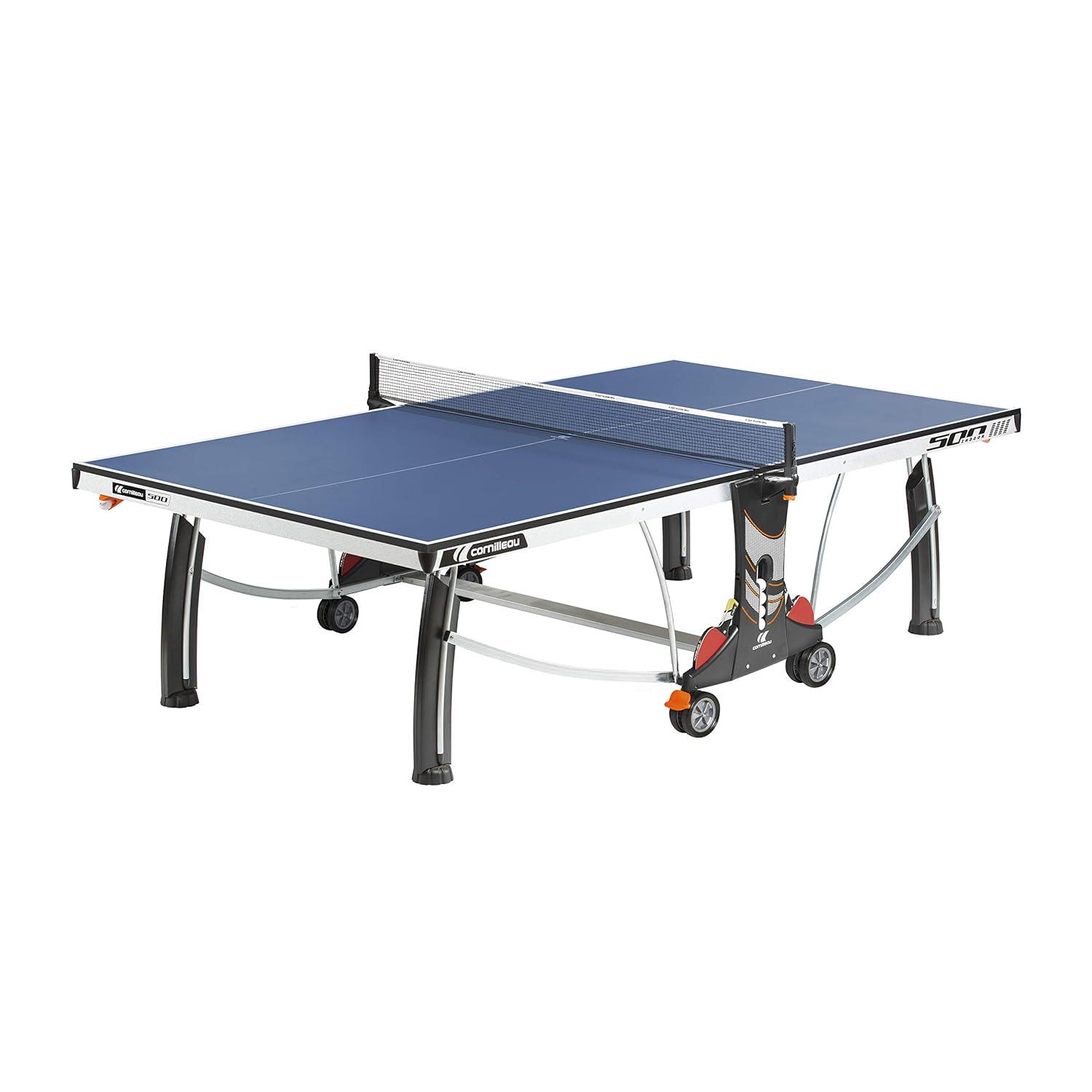 CORNILLEAU - 500 Indoor Table Tennis Table- Folding & Compact - 22mm Chipboard Top - Racket & Ball Holders - Blue