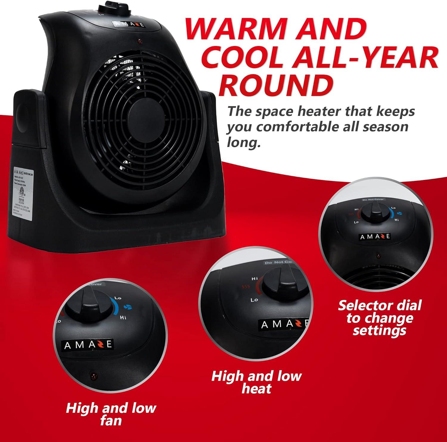 Amaze 1500W Black Electric Convection Space Heater with Fan