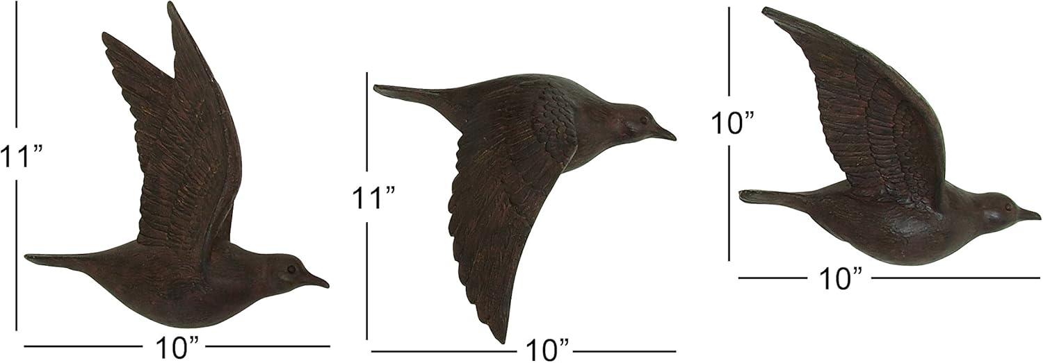 Polystone Bird Metallic 3D Sculpted Wall Decor Set of 3 Brown - Olivia & May: Ready to Hang, Coastal Style Decorative Sculptures