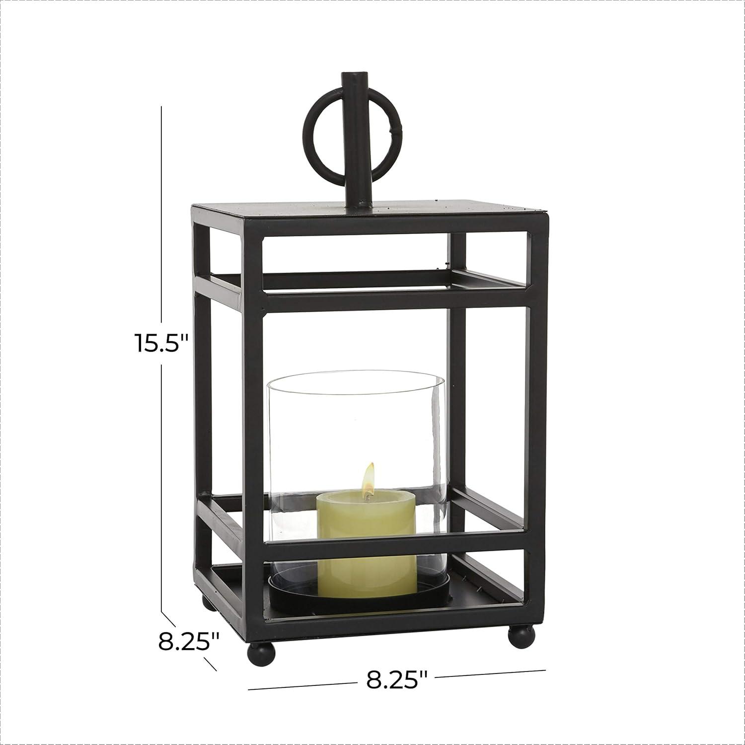 Contemporary Matte Black Metal & Glass Tabletop Lantern