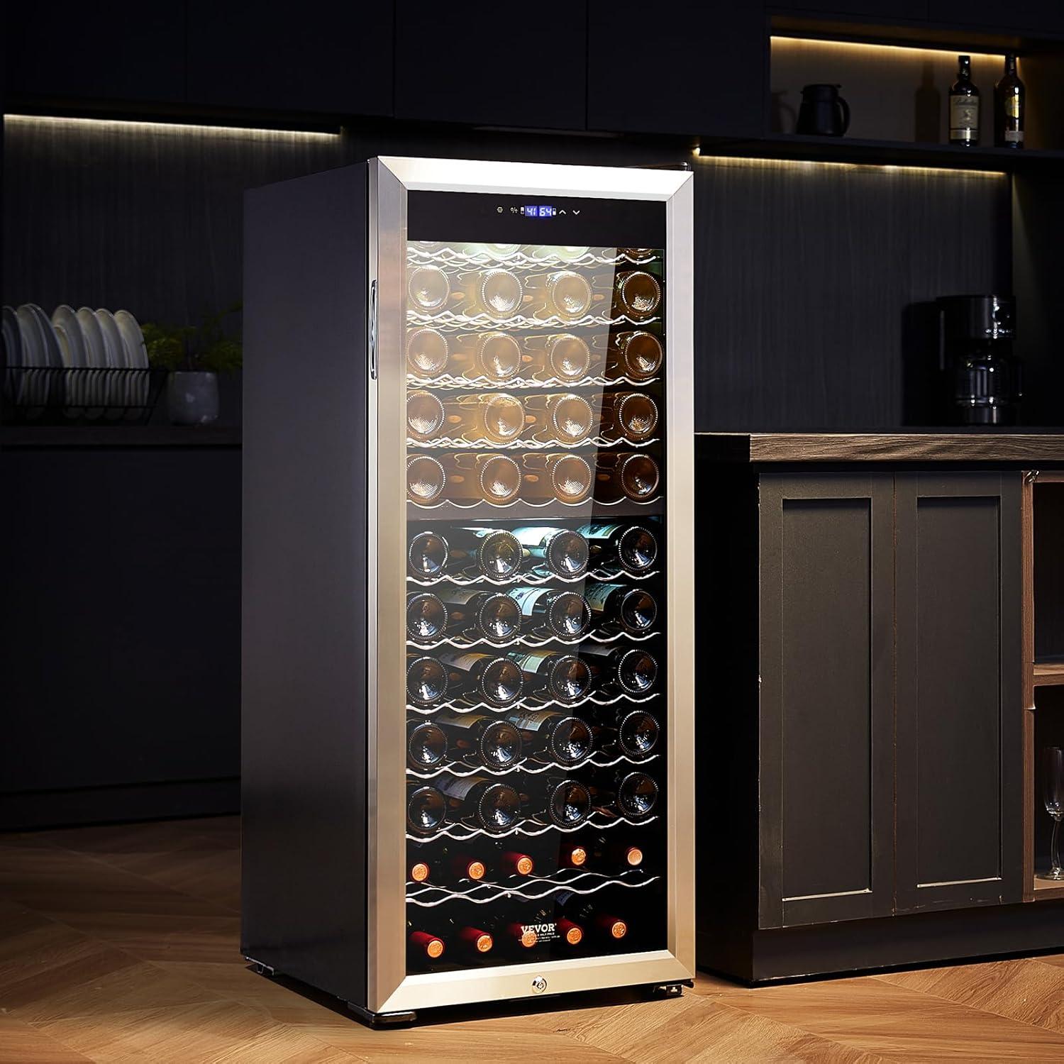 VEVOR 80-Bottle Black and Silver Dual Zone Wine Cooler with Interior Lighting