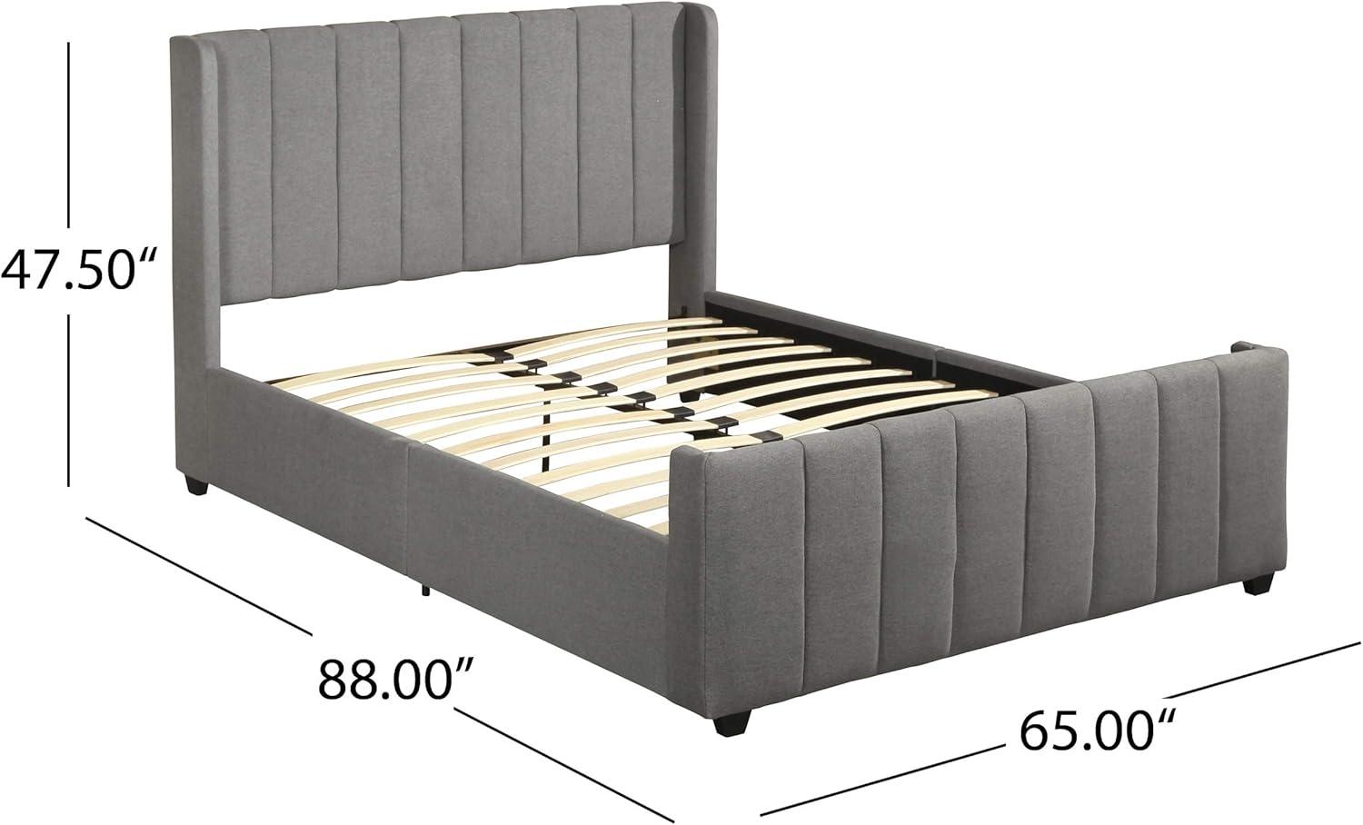 GDF Studio Wallach Contemporary Fabric Channel Stitch Queen Bed, Charcoal Gray and Black