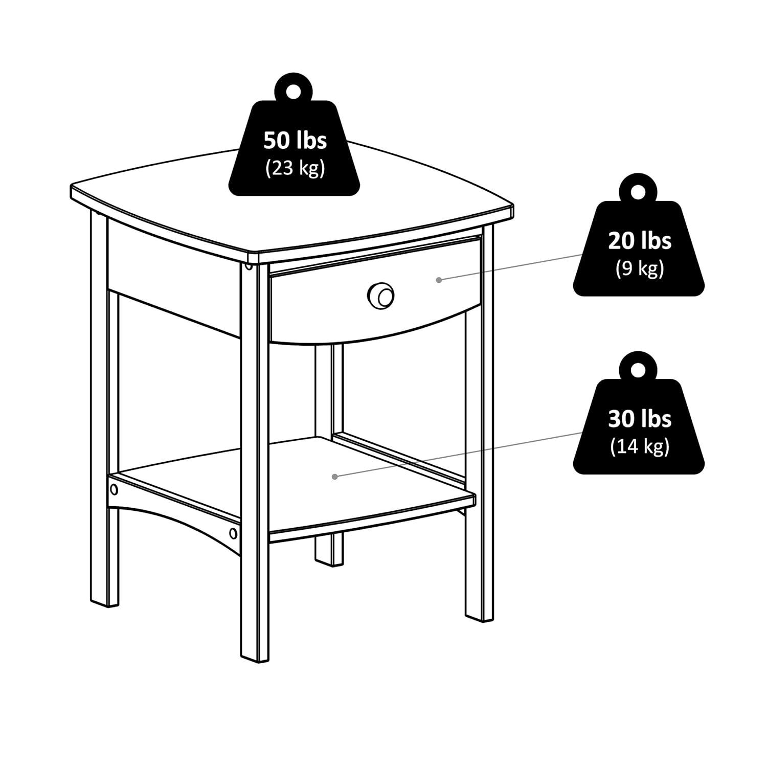Claire Accent Table White - Winsome: Wood Composite Nightstand with Drawer & Shelf, Spot Clean