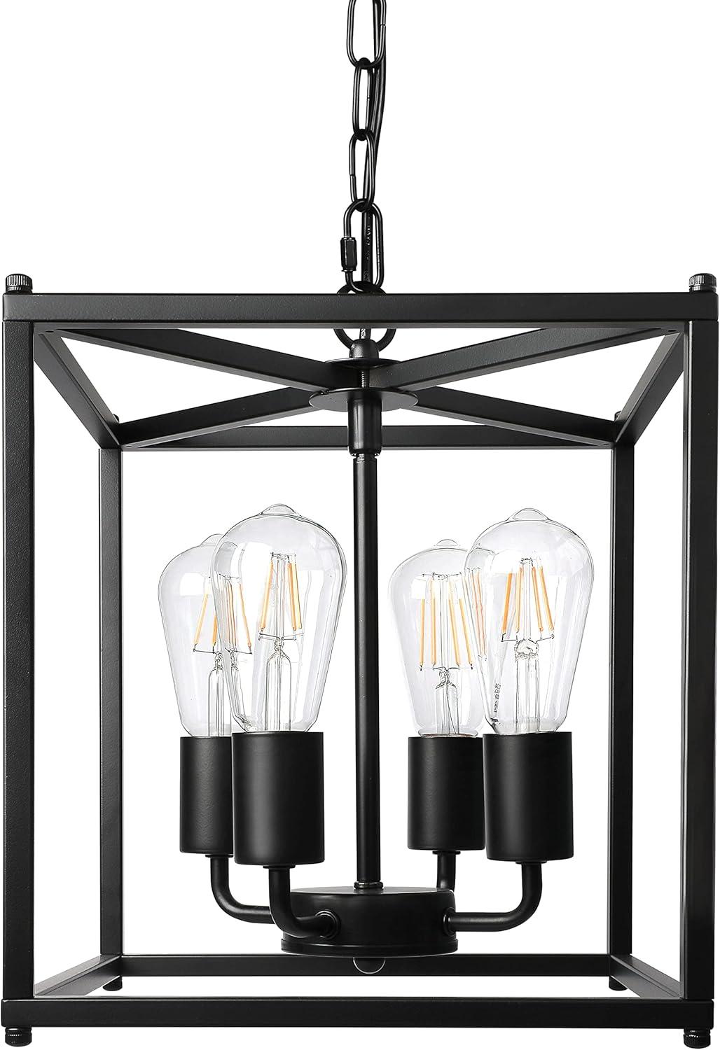 Black Metal Cage 4-Light Adjustable Farmhouse Chandelier