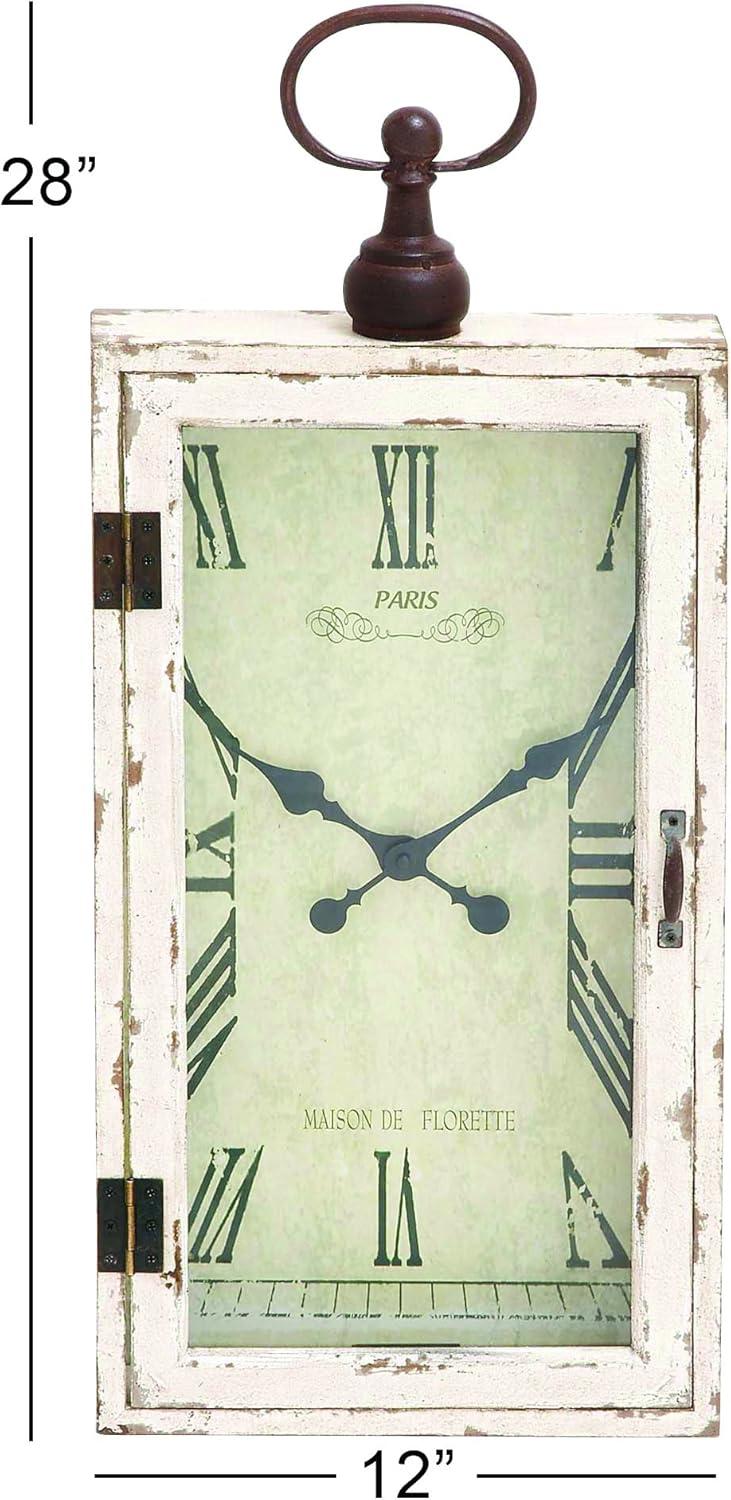 DecMode 12" x 28" White Wood Pocket Watch Style Wall Clock with Hinged Door