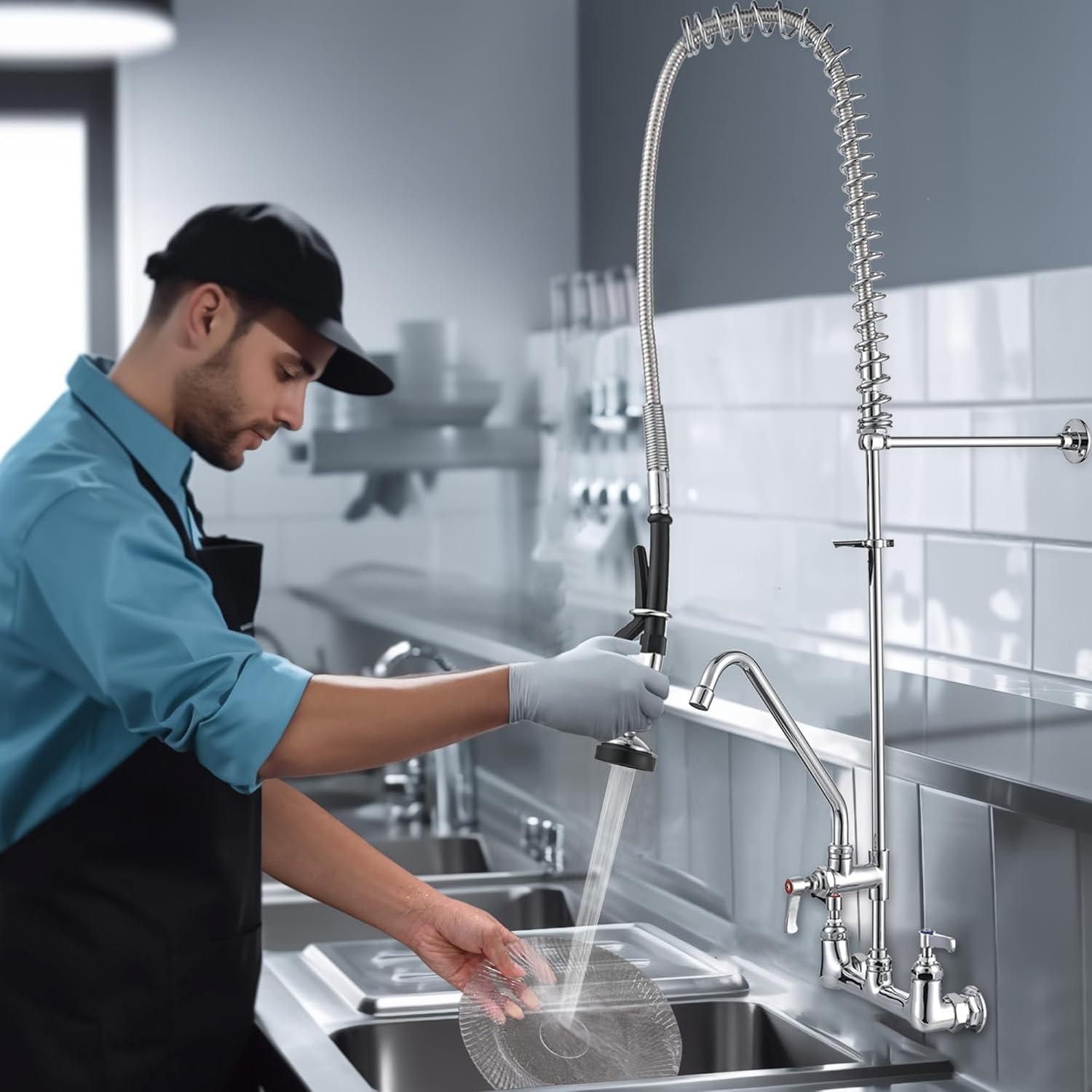 Aquaterior 44" Commercial Pre-Rinse Kitchen Faucet 12" Add-on Spout Wall Mount CUPC NSF CEC