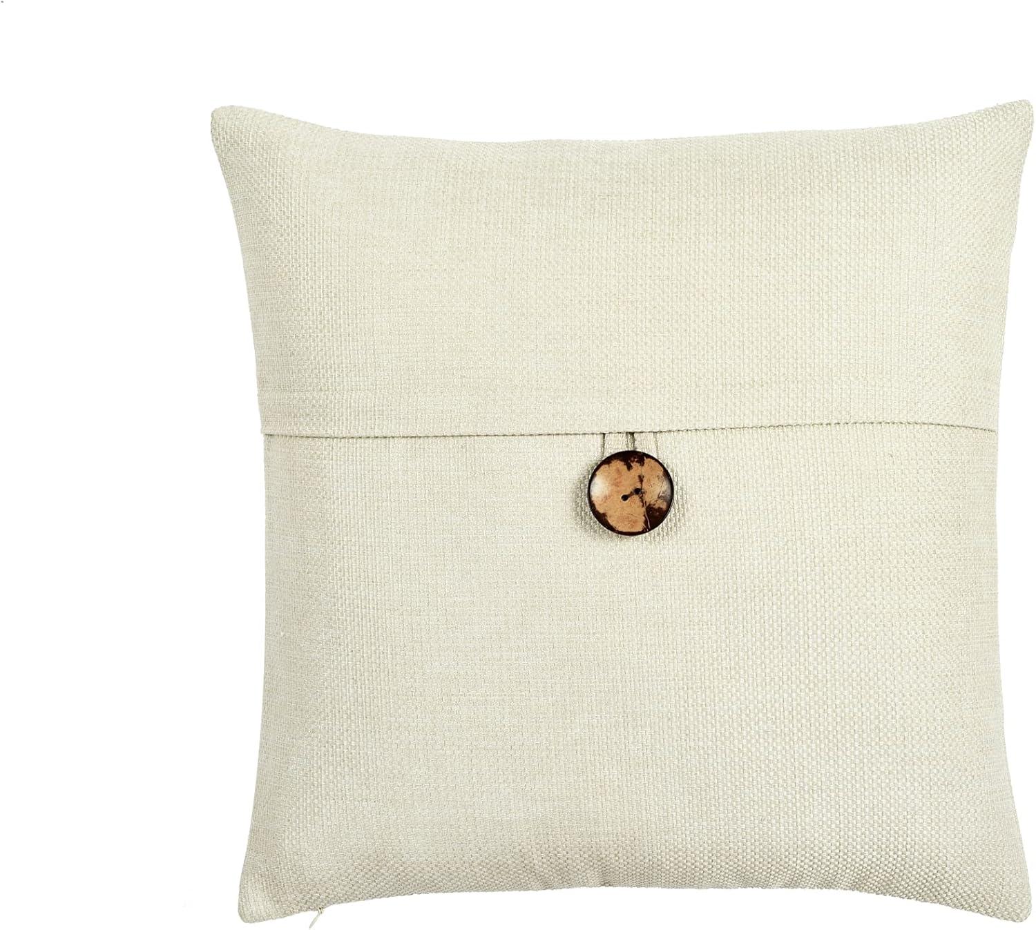 Farmhouse Ivory Woven Button Detail Polyester Throw Pillow Cover - 20" x 20"