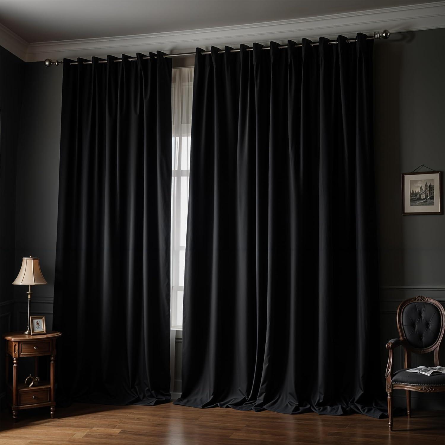 Coodeto Short Blackout Curtains Black, Set of 2, W52 x L63 - Blackout Curtains for Kitchen and Kids Bedroom