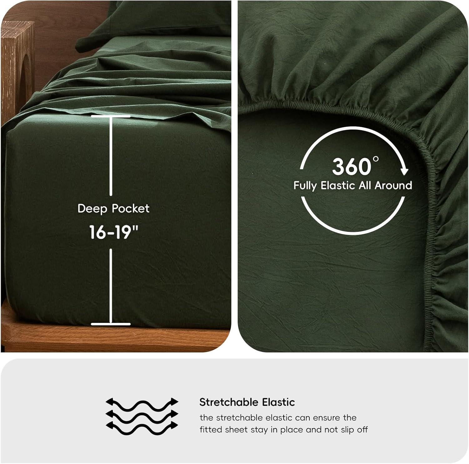 MOOMEE 100% Washed Cotton Linen Like Textured Duvet Cover Set