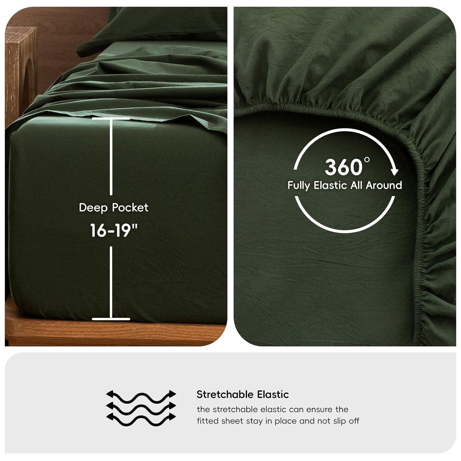 MOOMEE 100% Washed Cotton Linen Like Textured Duvet Cover Set