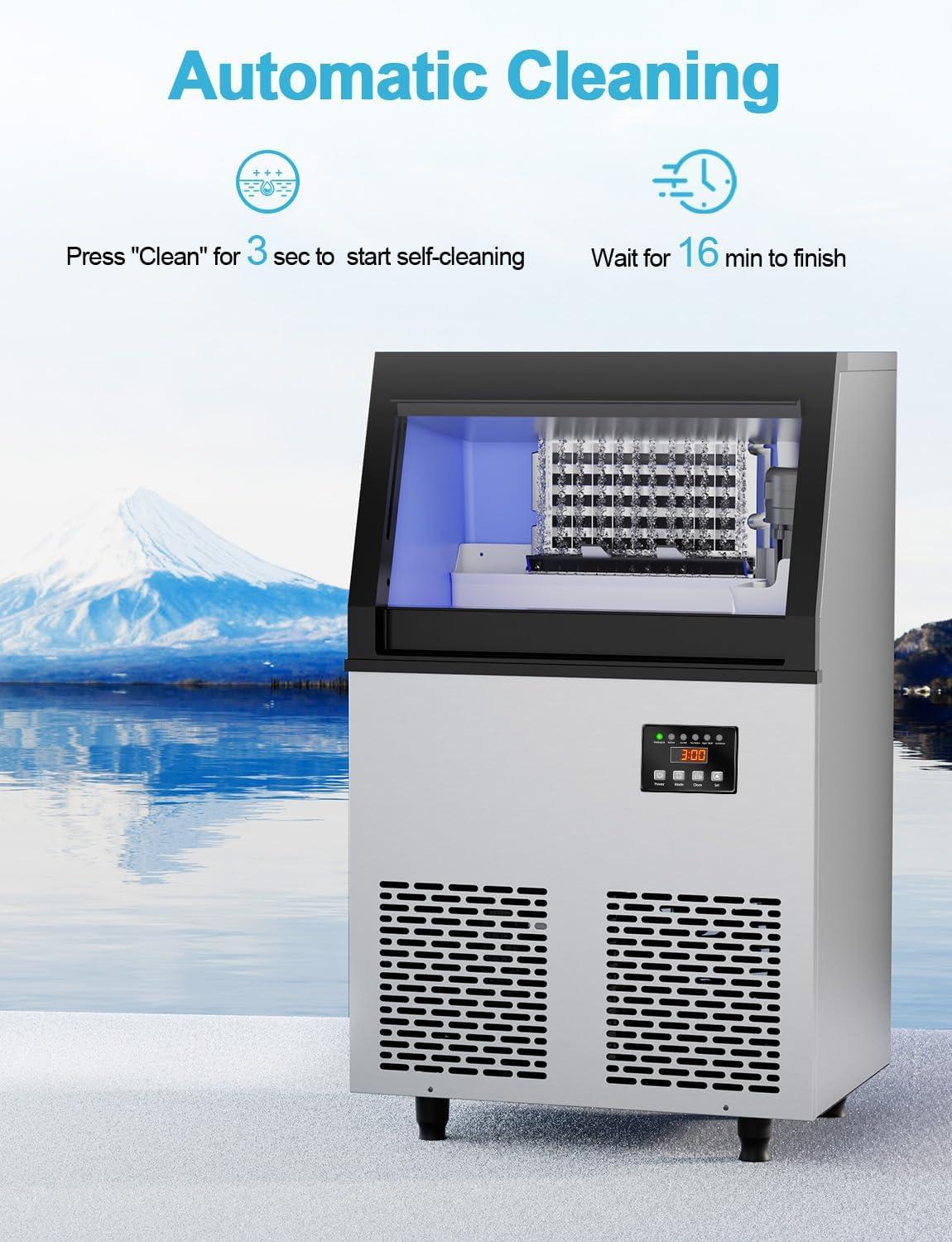 Coolski Coolski Commercial Ice Machine 200 Daily Production, Under Counter Ice Maker with Ice Bin LED Lighting, ETL Approved