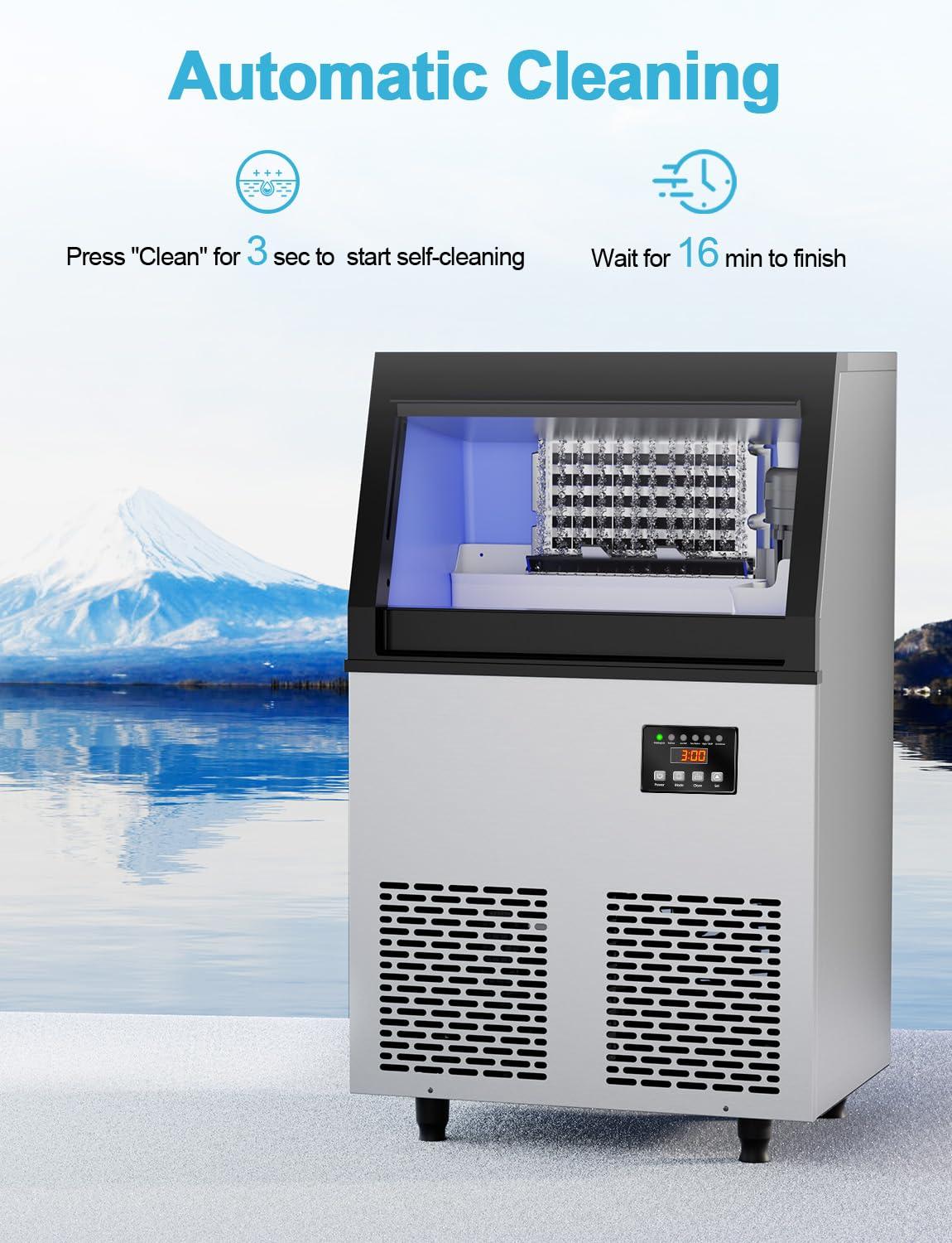 Coolski Coolski Commercial Ice Machine 200 Daily Production, Under Counter Ice Maker with Ice Bin LED Lighting, ETL Approved