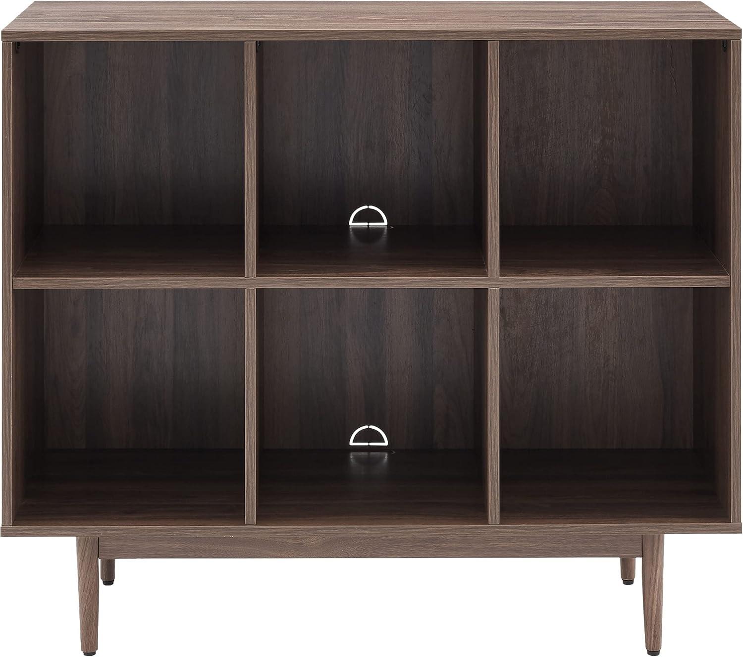 35.88" Liam 6 Cube Bookcase Walnut - Crosley: Mid-Century Design, Media Center-Compatible, Tapered Legs