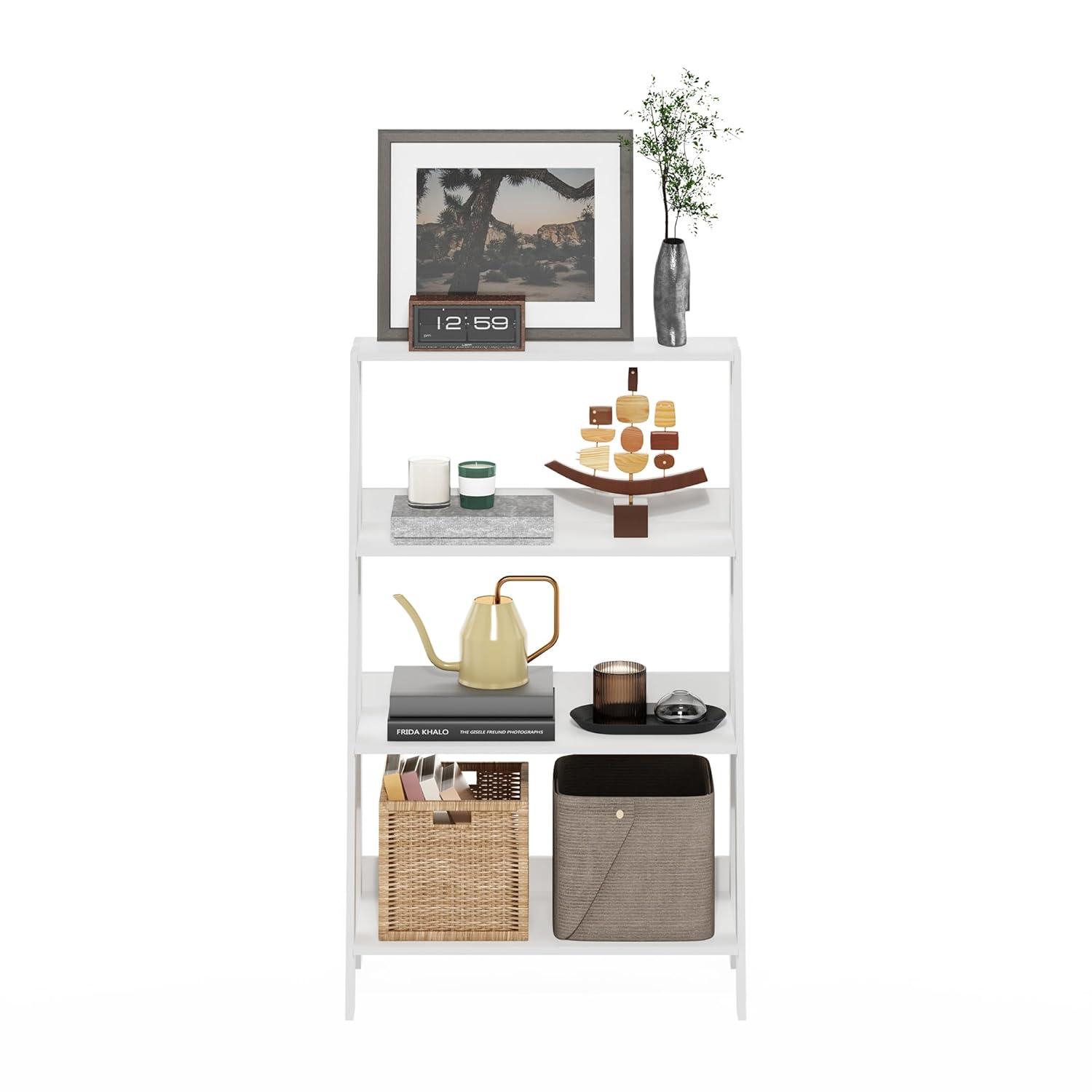 Furinno Ladder Bookcase Display Shelf, 4-Tier, White