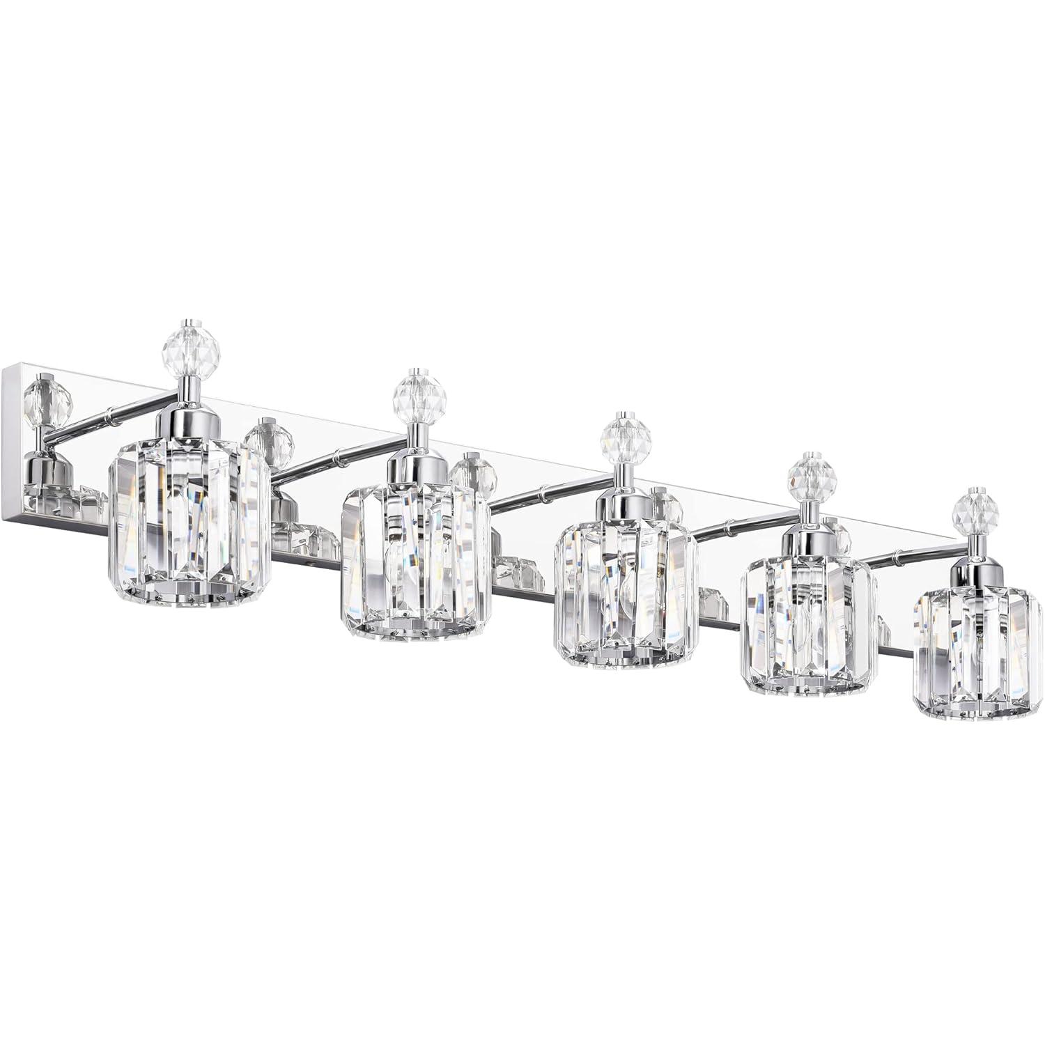 PRESDE Black Crystal Bathroom Lights Fixtures Over Mirror Modern 3 Light Vanity Lighting Bathroom Wall Light Fixtures(Exclude Bulb)