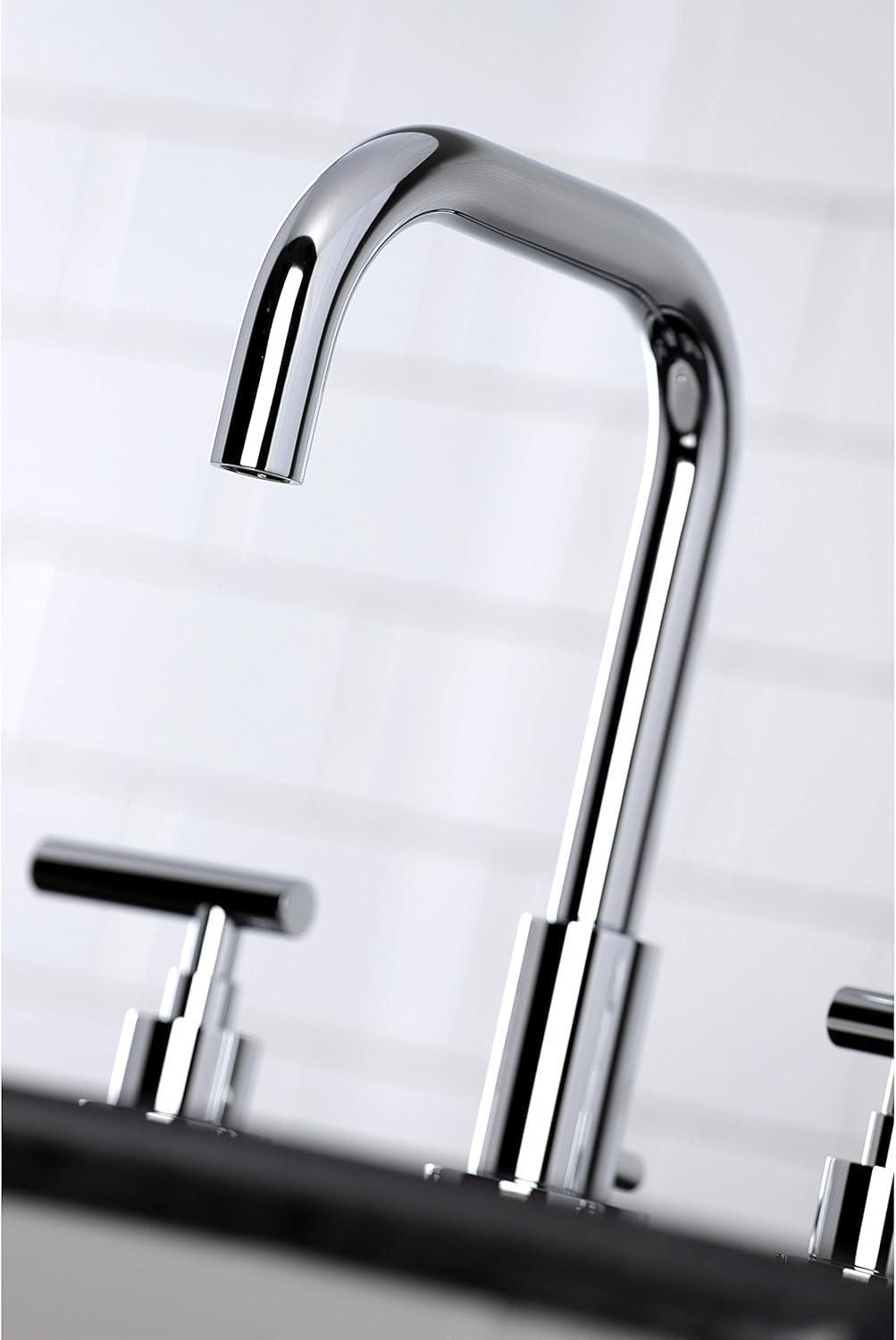 Kingston Brass Manhattan Two-Handle 3-Hole Deck Mount Widespread Bathroom Faucet with Brass Pop-Up Drain