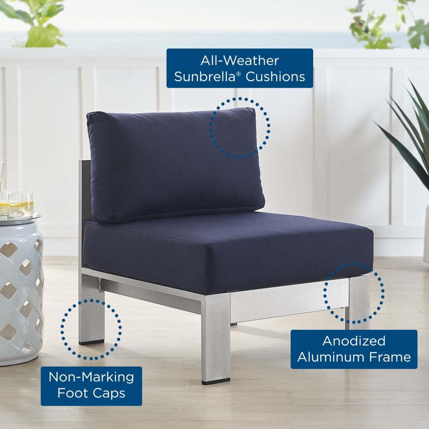 Modway Shore 23.5" Fabric Outdoor Patio Armless Chair in Silver Navy