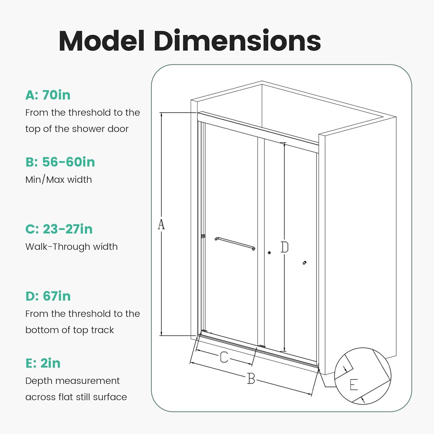 44-48"Wx72" H Semi-Frameless Double Sliding Shower Door,1/4"Thick SGCC Glass, Adjustable Width