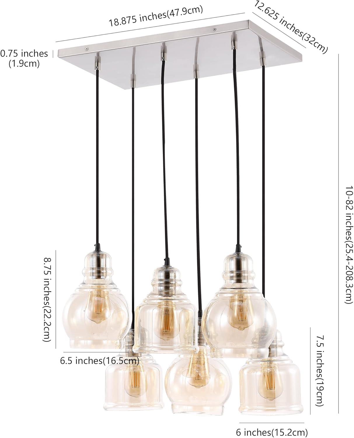 Sydney 18.88" 6-Light Bohemian Farmhouse Iron/Glass Cluster LED Pendant, Nickel/Champagne