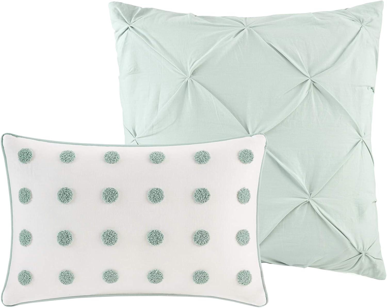 Ivory and Seafoam Cotton Full Comforter Set with Decorative Pillows