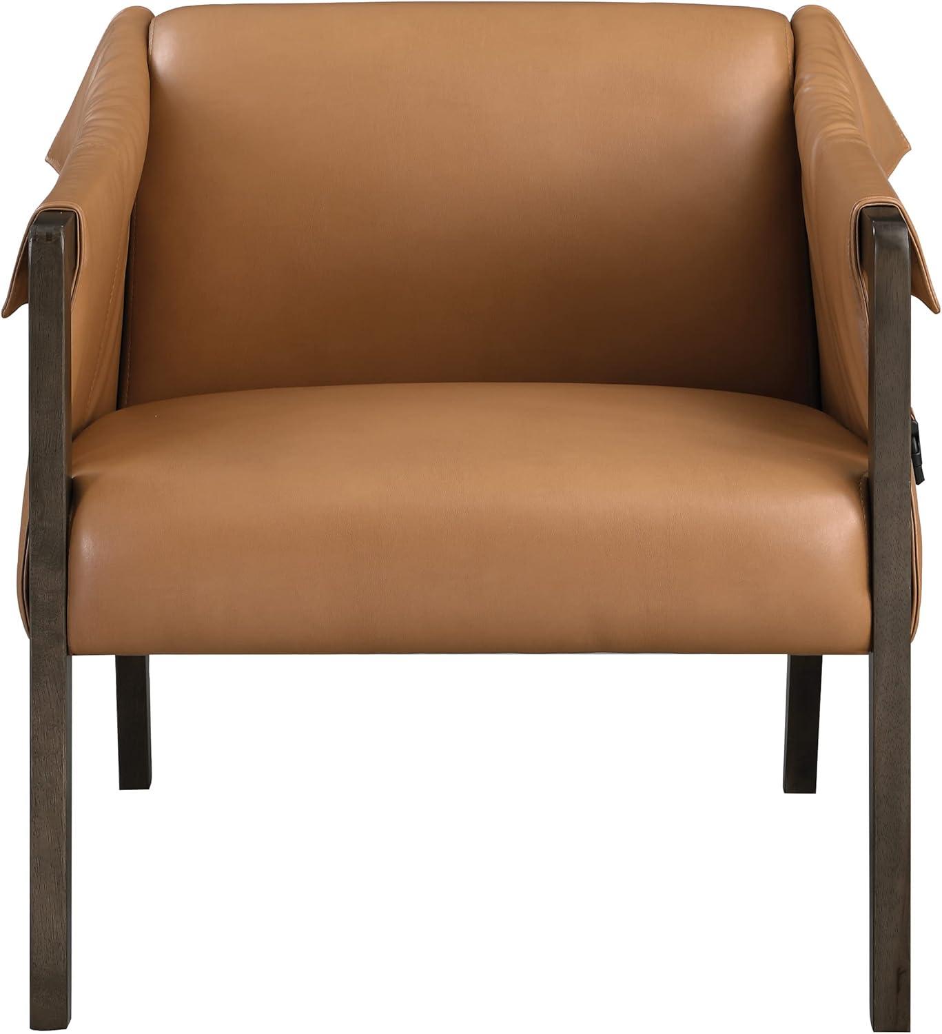 Parkfield Accent Chair in Camel Brown Faux Leather with Walnut Frame