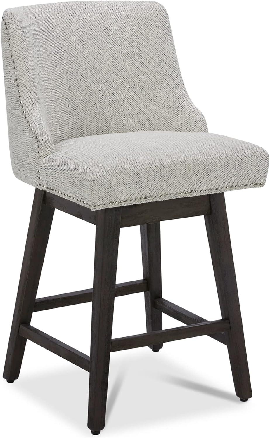 CHITA 26 inch Swivel Upholstered Fabric Barstool, Ivory