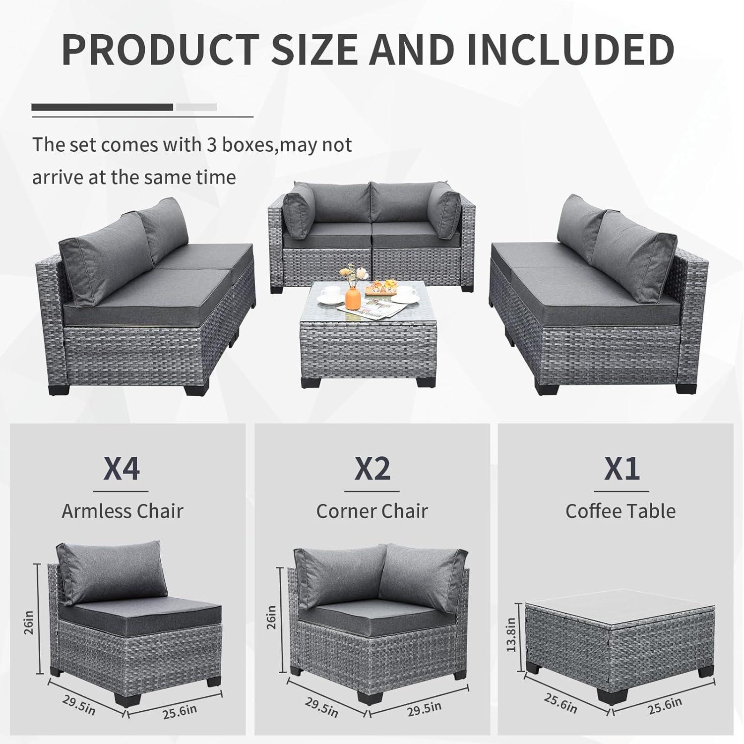 Gray 7-Piece Steel Wicker Outdoor Sectional Sofa Set