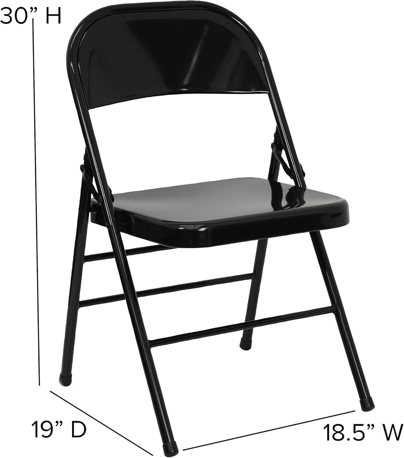 Flash Furniture 2 Pack HERCULES Series Triple Braced & Double Hinged Black Metal Folding Chair