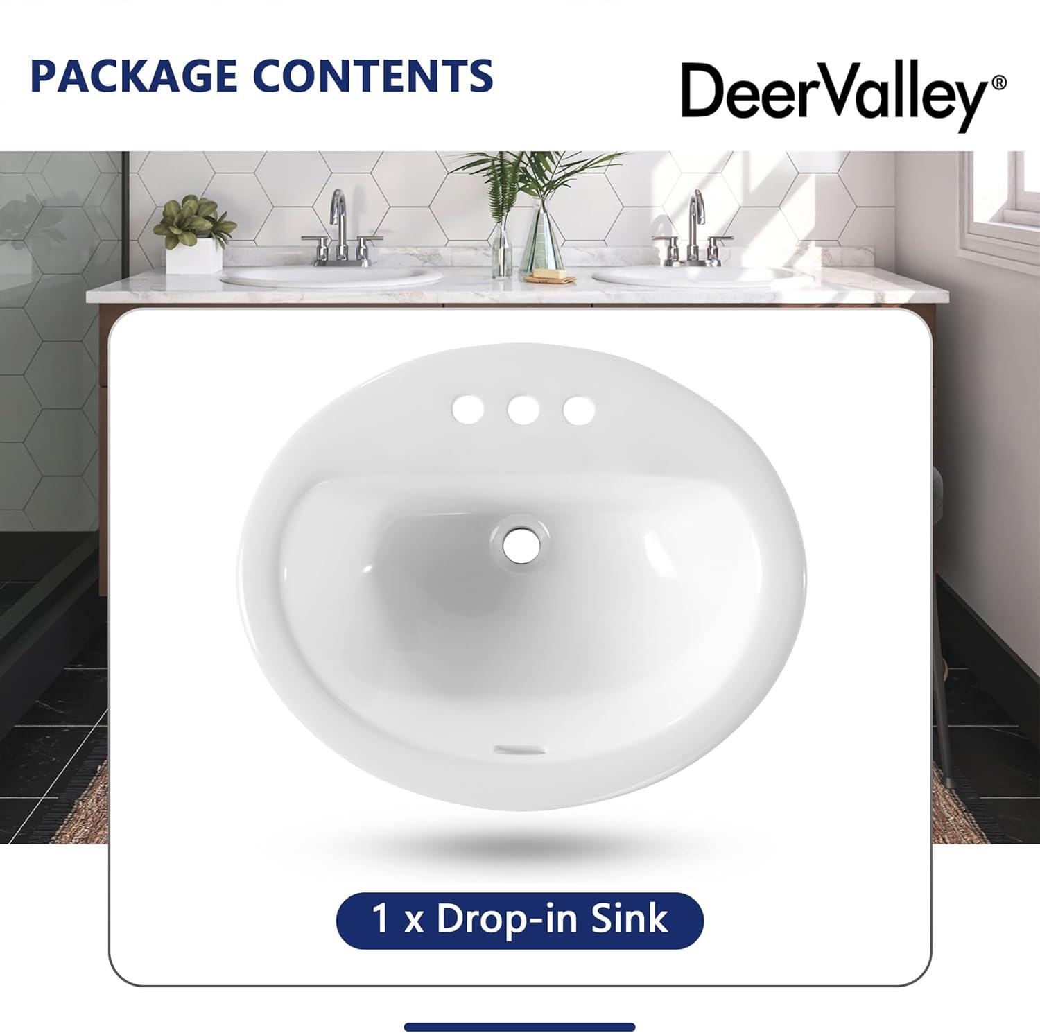 20'' x 17'' White Oval Vitreous China Drop-in Bathroom Sink with Overflow