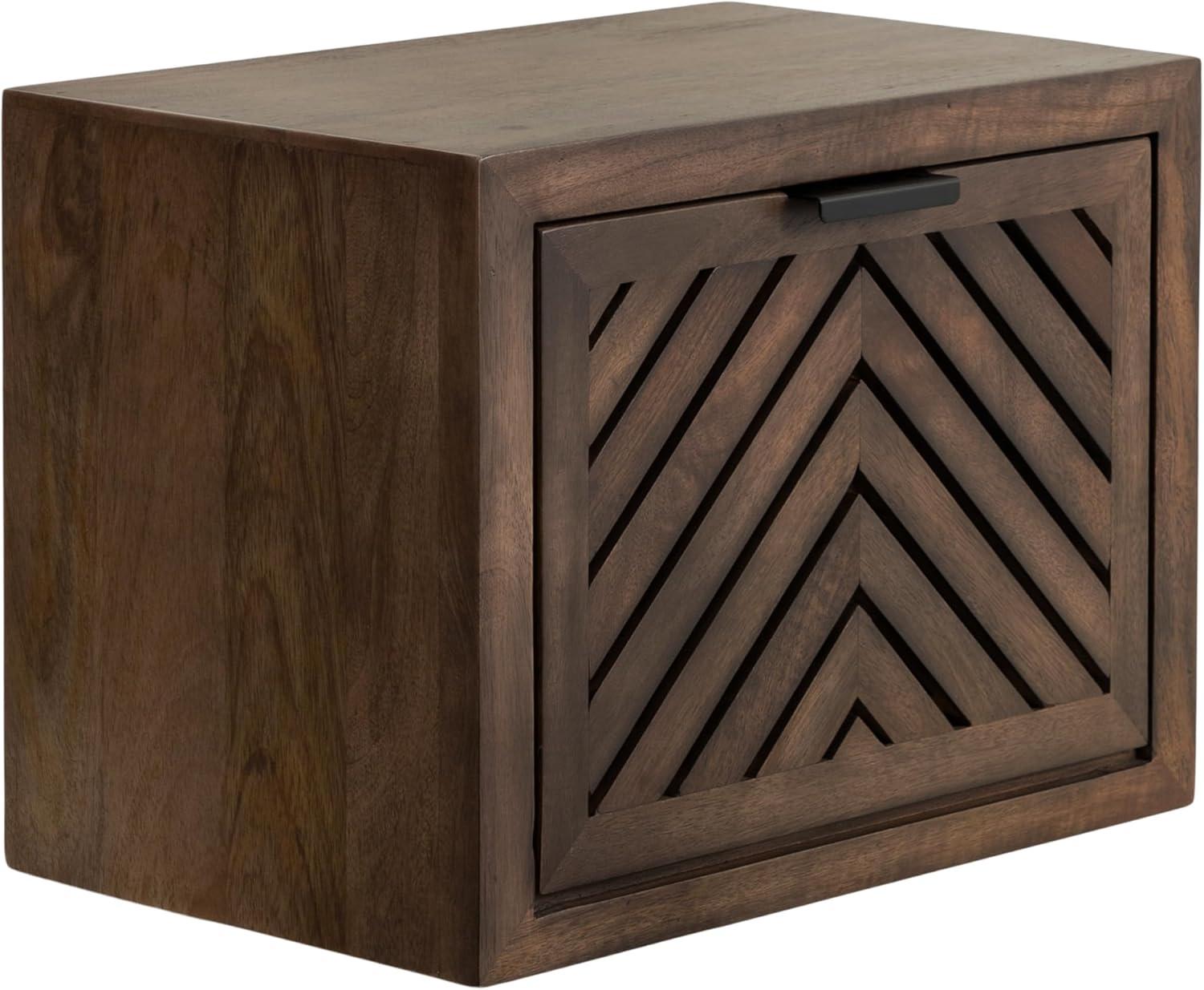 Kate and Laurel Mezzeta Modern Floating Shelf Side Table with Storage Cubby, 16 x 10 x 12, Natural Wood, Decorative Slatted Wood Floating Nightstand with Pull Down Door for Use as Bathroom Storage