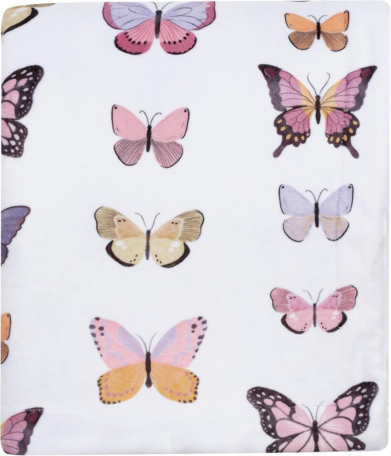 Lambs & Ivy Butterfly Dreams Ultra-Soft Fleece/Faux Shearling Baby Blanket