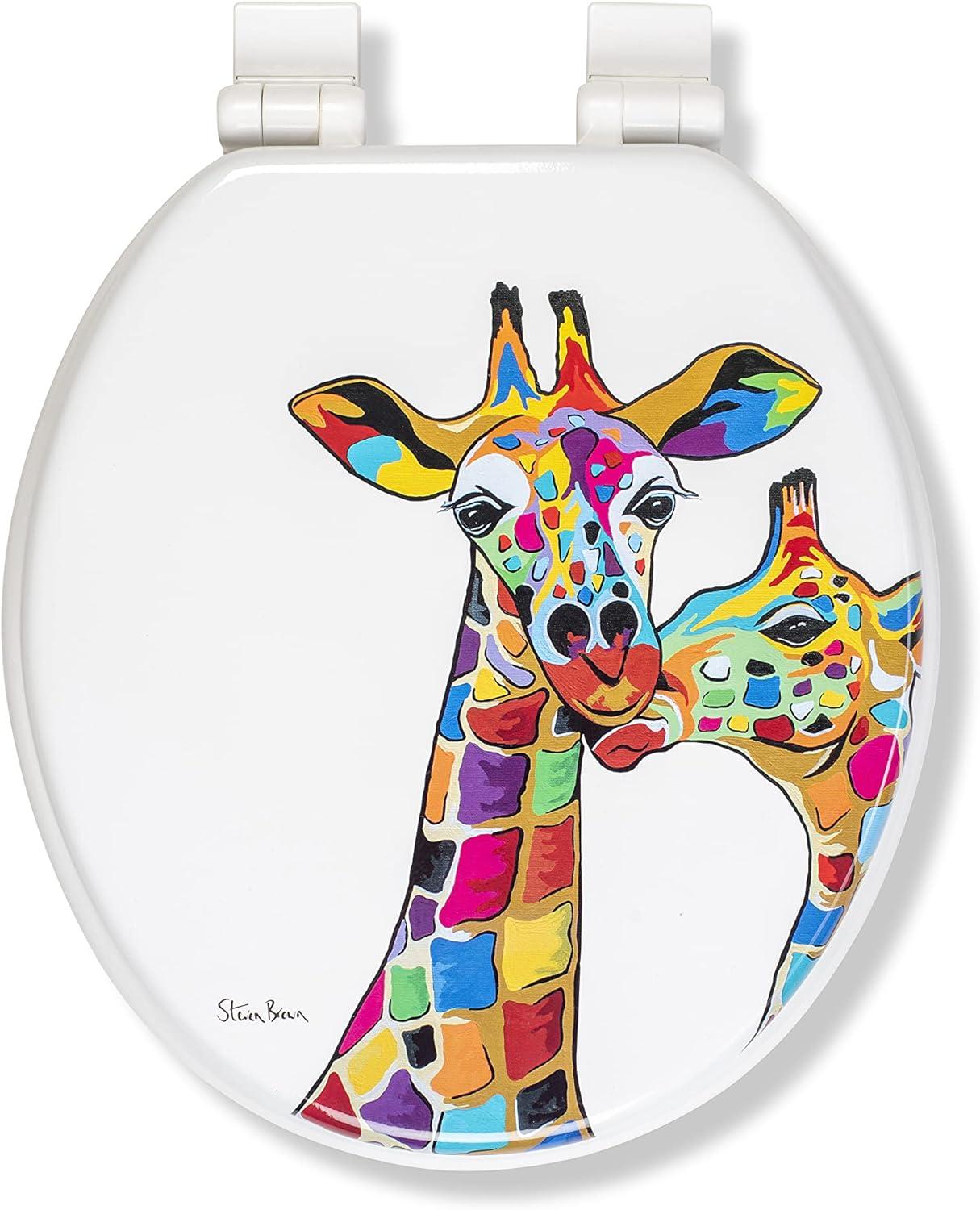 Colorful Giraffes Round Soft Close Molded Wood Toilet Seat