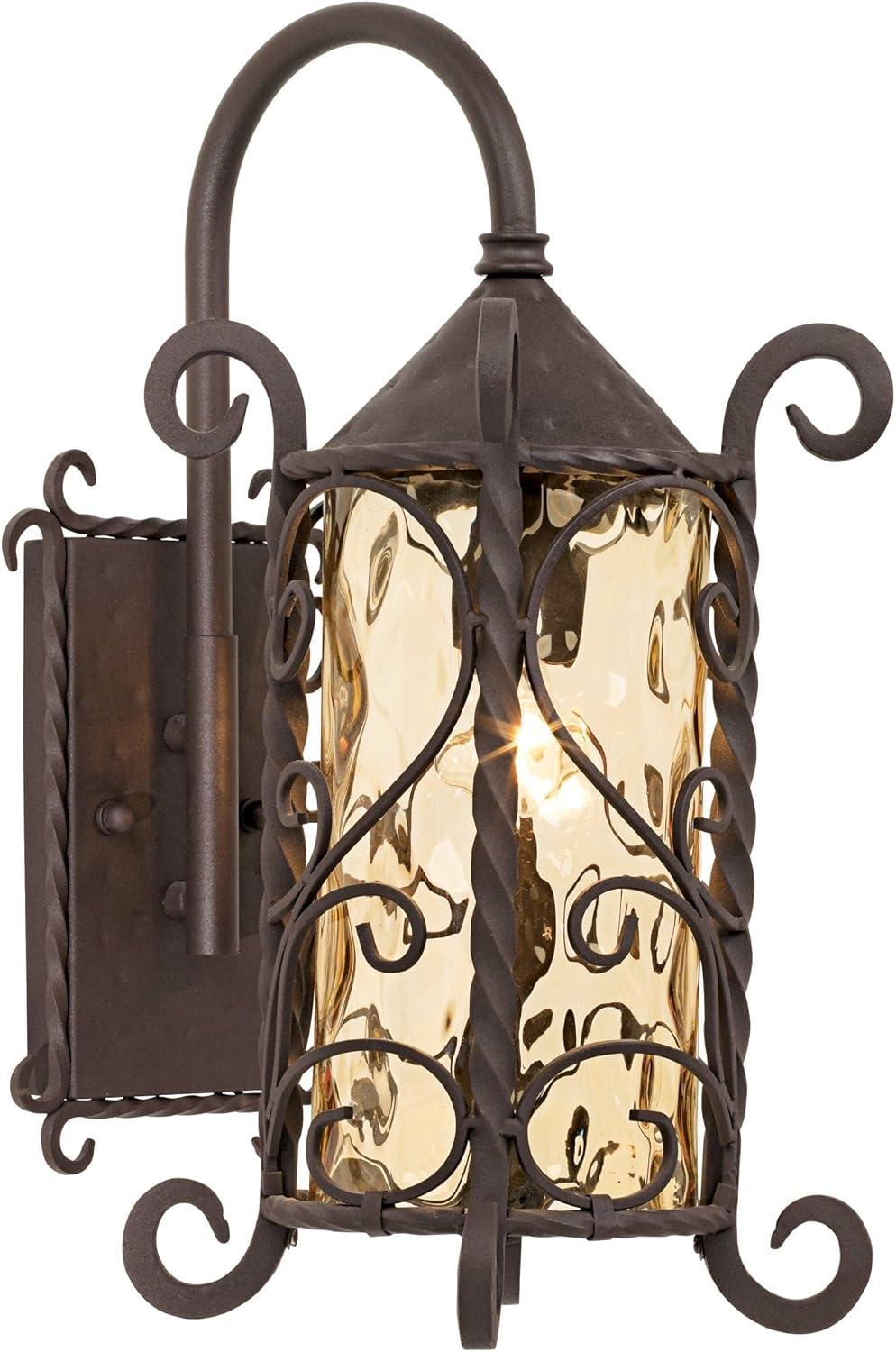 John Timberland Casa Seville Rustic Wall Light Sconce Dark Walnut Hardwire 7 3/4" Fixture Hammered Champagne Glass for Bedroom Bathroom Vanity Reading