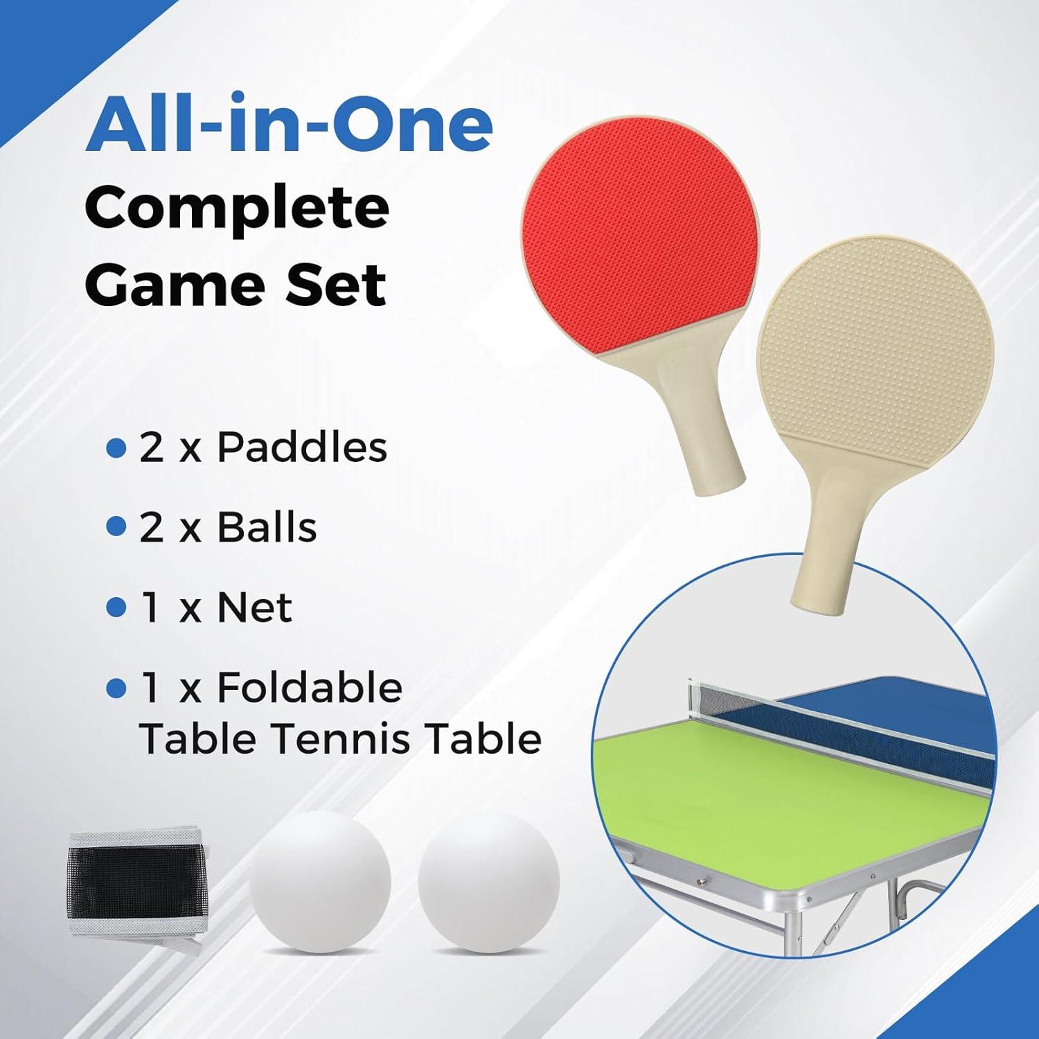 Goplus Foldable Ping Pong Table, 100% Preassembled, Table Tennis Table with Net, 2 Paddles, Ping Pong Balls, Portable Table Tennis Game Set for Indoor Outdoor