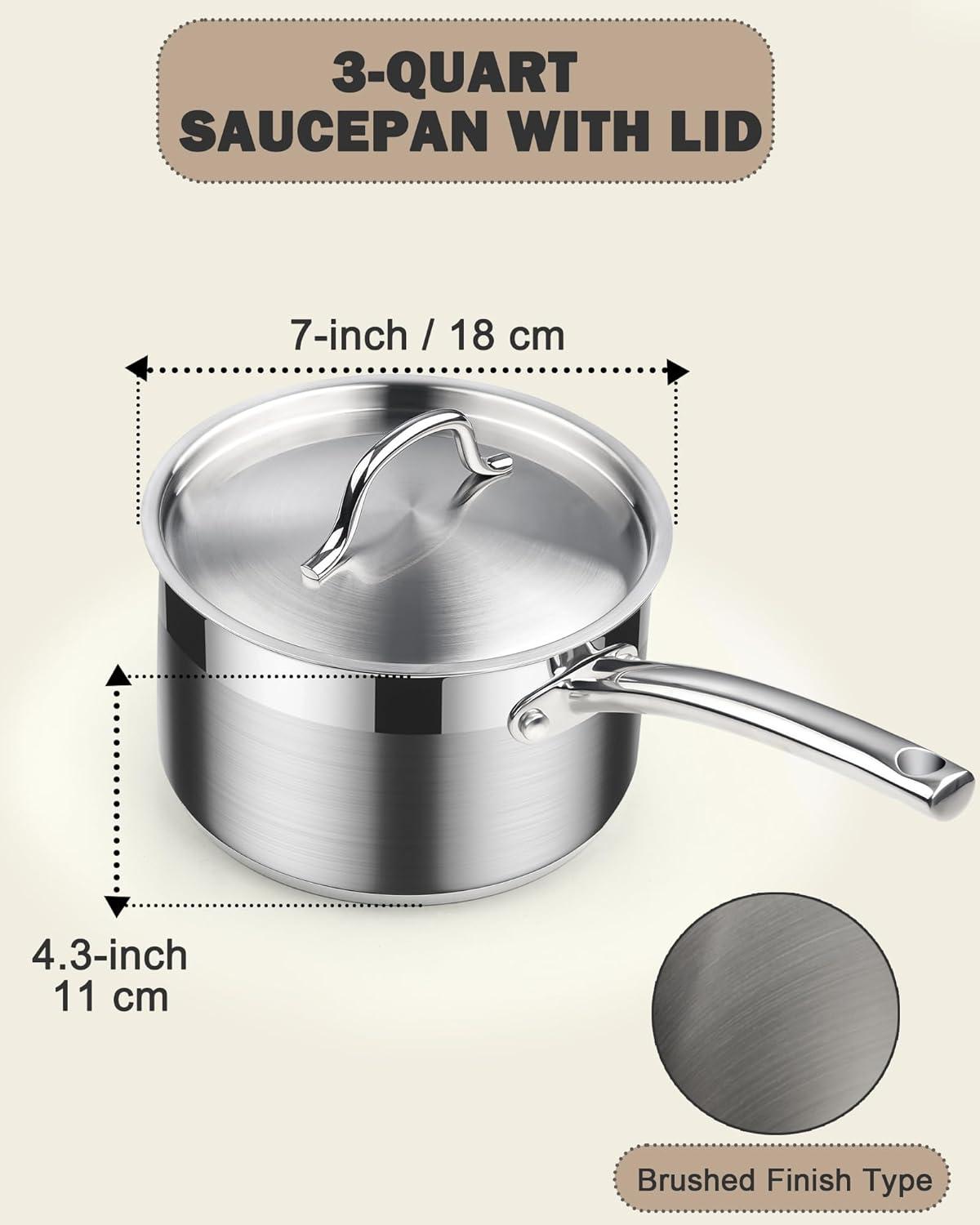 3-Quart Silver Stainless Steel Saucier with Lid