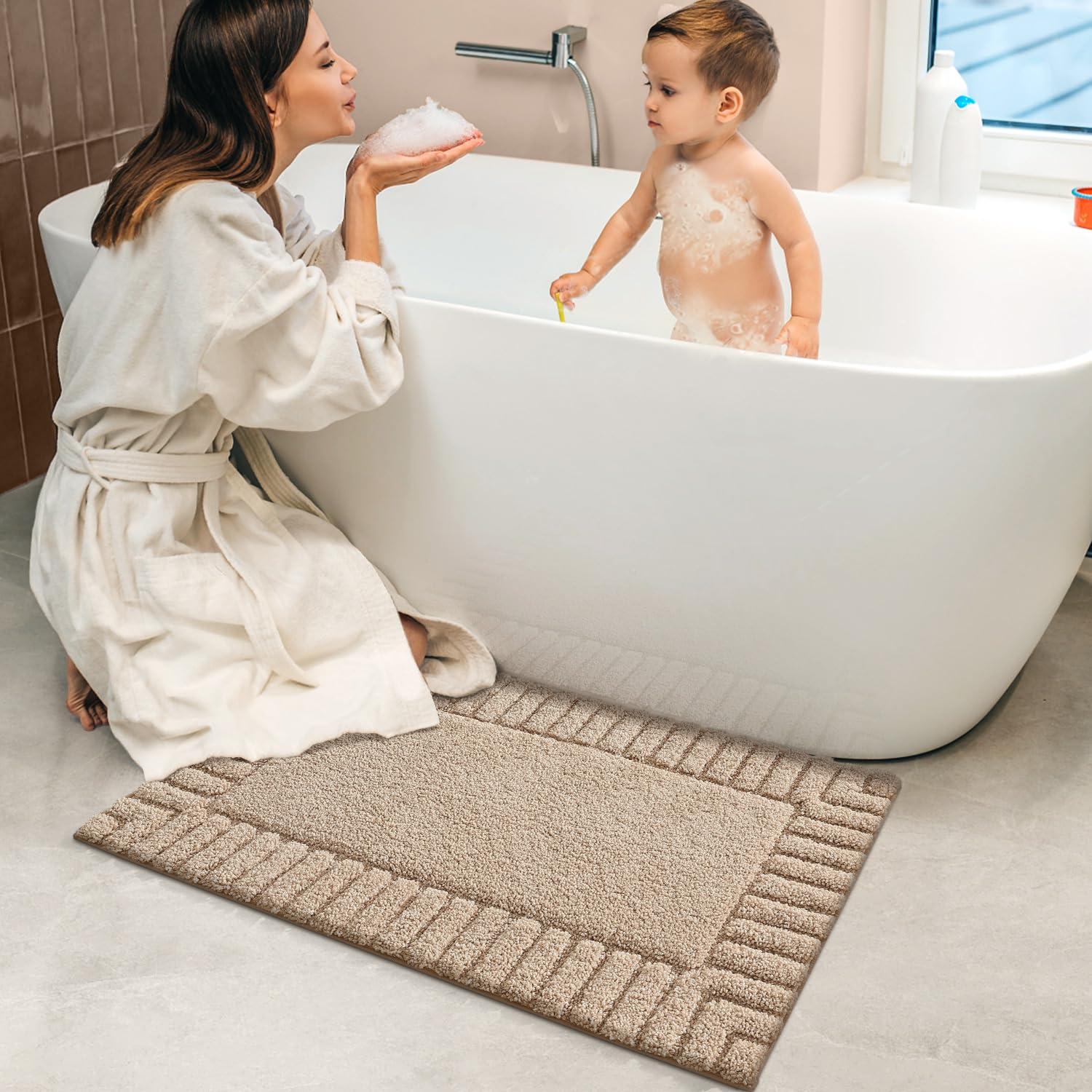 Smiry Microfiber Bathroom Rugs, 16"x24" Soft and Absorbent Bath Rugs, Non-Slip Machine Wash bath mats, Beige