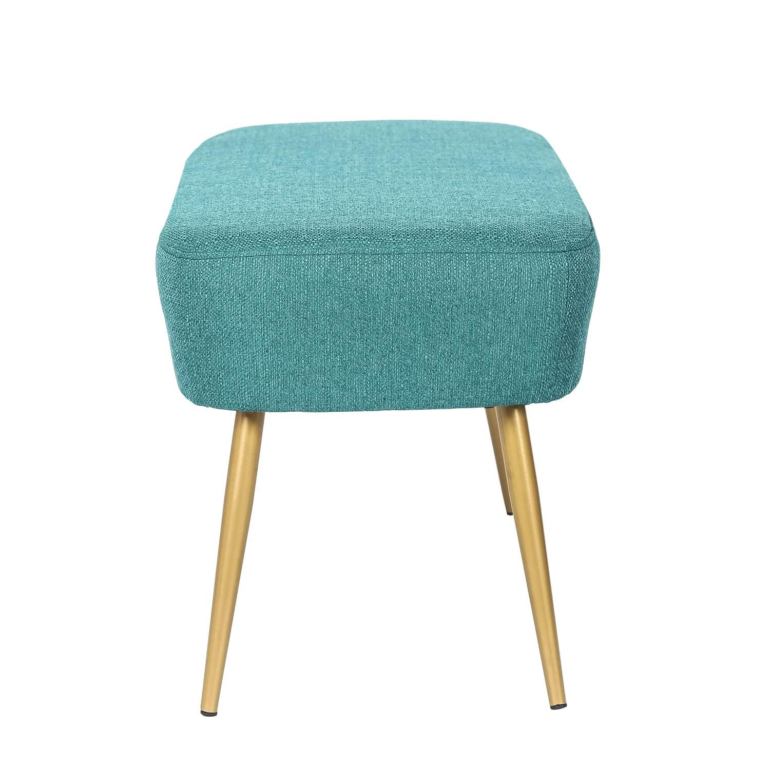 Adeco Upholstered Line PeacockGgreen Ottoman, 35 inch, End of Bed Footrest Stool with Golden Metal Legs for Bedroom, Living Room Entryway Bench, Peacock Green (KX0167-6)
