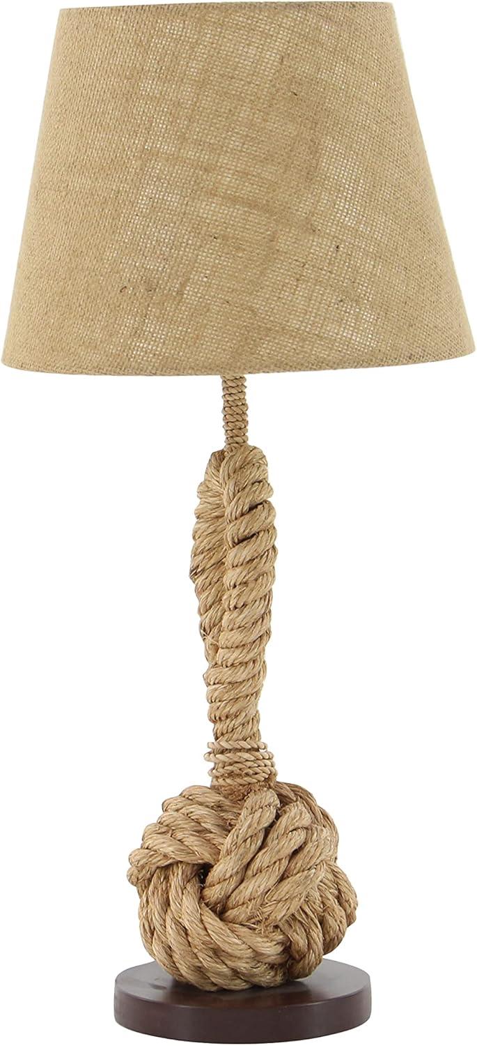 DecMode 28" Twisted Rope Brown Table Lamp with Brown Fabric Shade