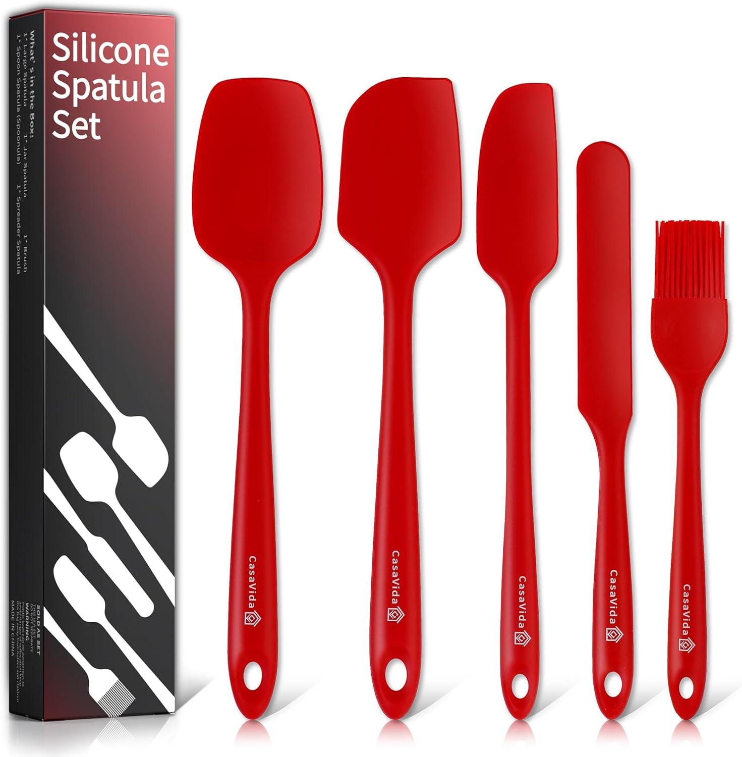 Food Grade Silicone Rubber Spatula Set for Baking, 5 Pcs  BPA-Free Cooking, and Mixing High Heat Resistant Non Stick Dishwasher- Red