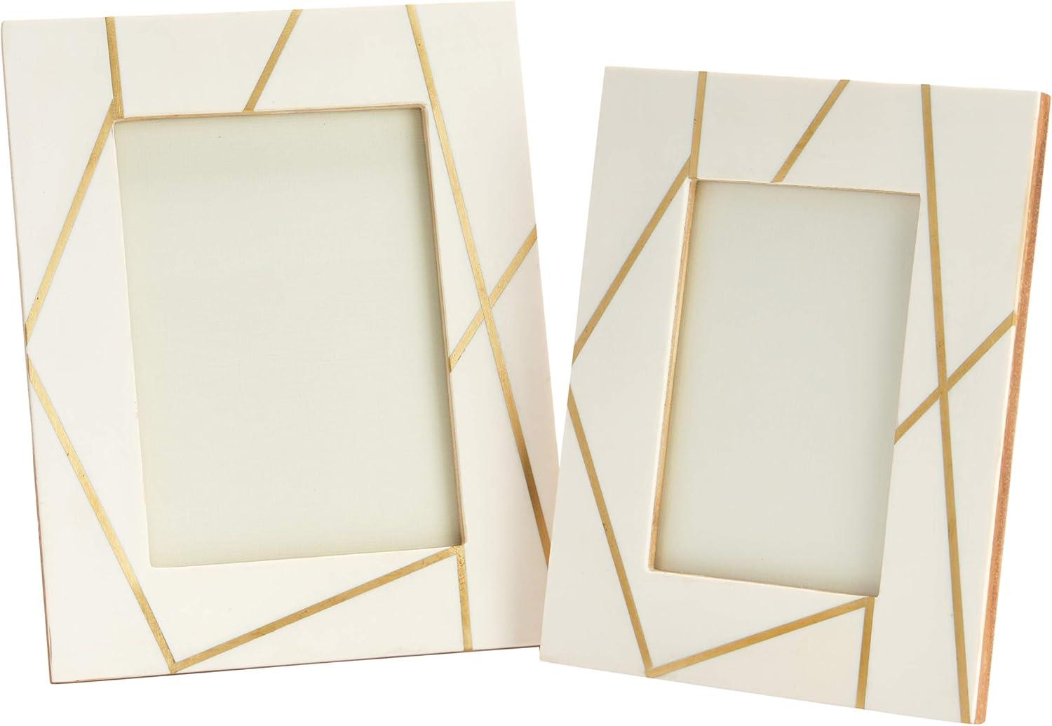 Bone and Gold Resin Tabletop Photo Frames Set