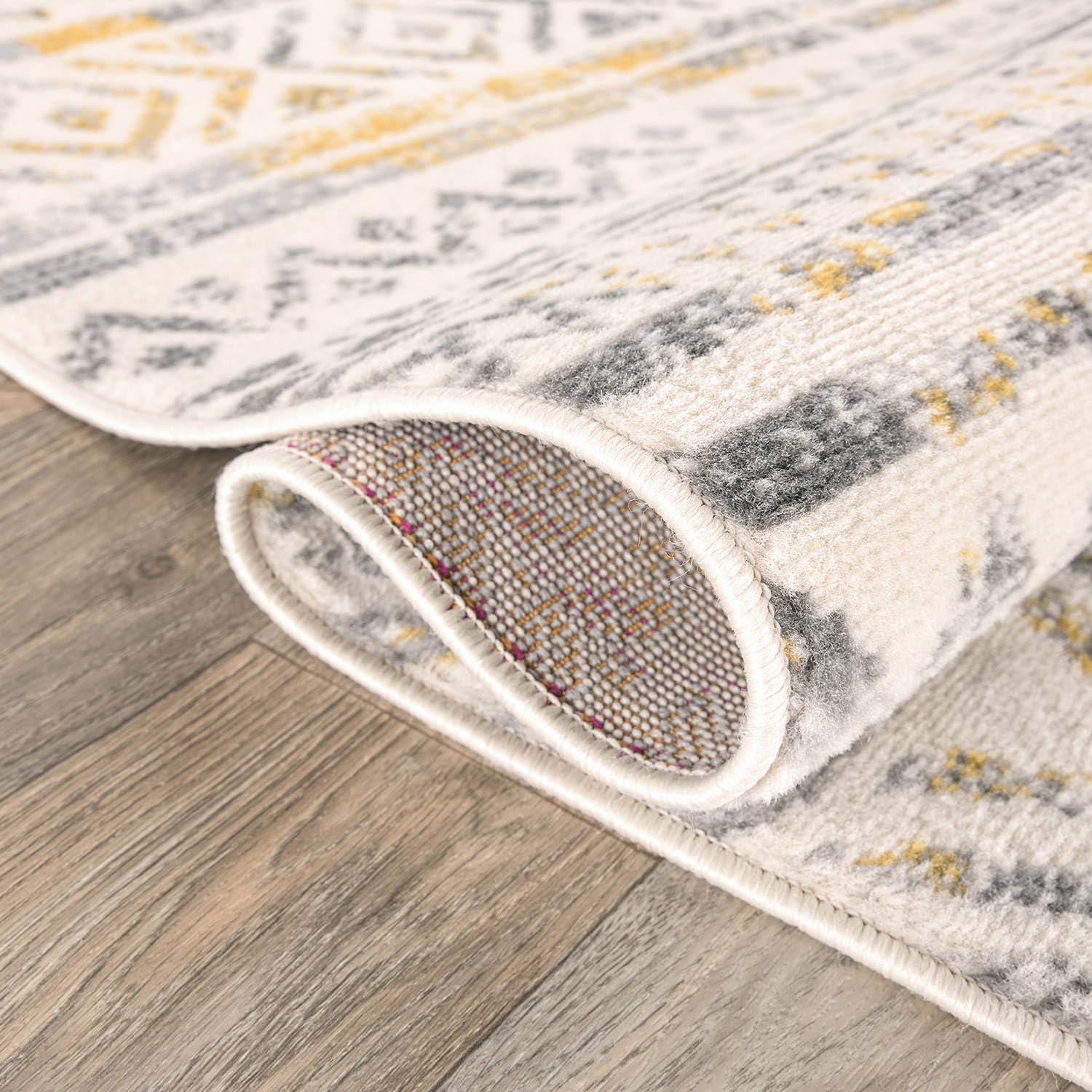 World Rug Gallery Geometric Distressed Bohemian Yellow 2' x 7' Runner Rug