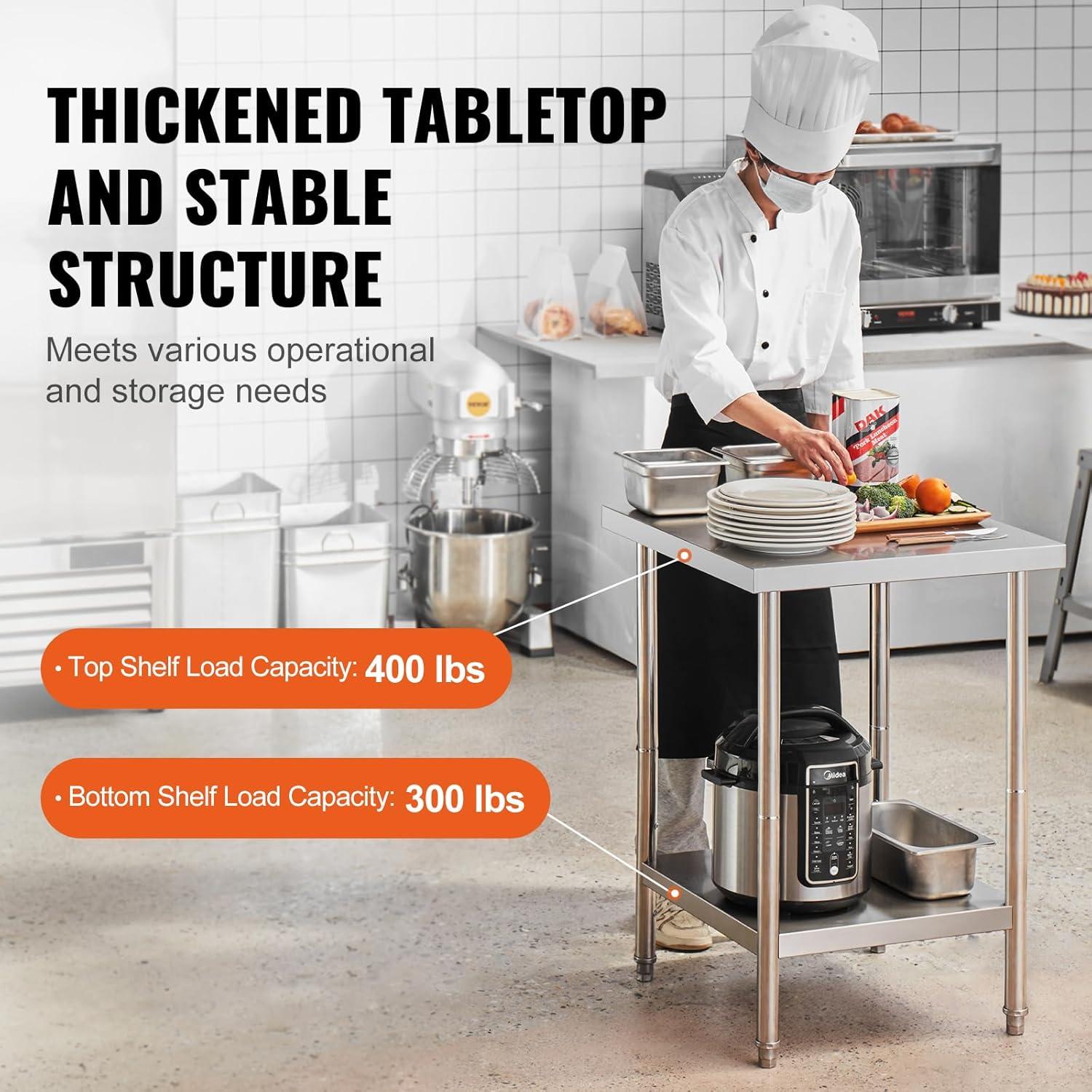 VEVOR VEVOR Stainless Steel 24'' L x 24'' W x 34'' H Work Table