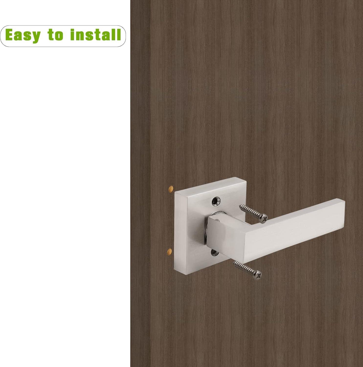 SARTODOORS Pack of 2 Modern Square Satin Nickel Dummy Handle/Non-Turning Single Side Lever for Closet French Doors Heavy Duty