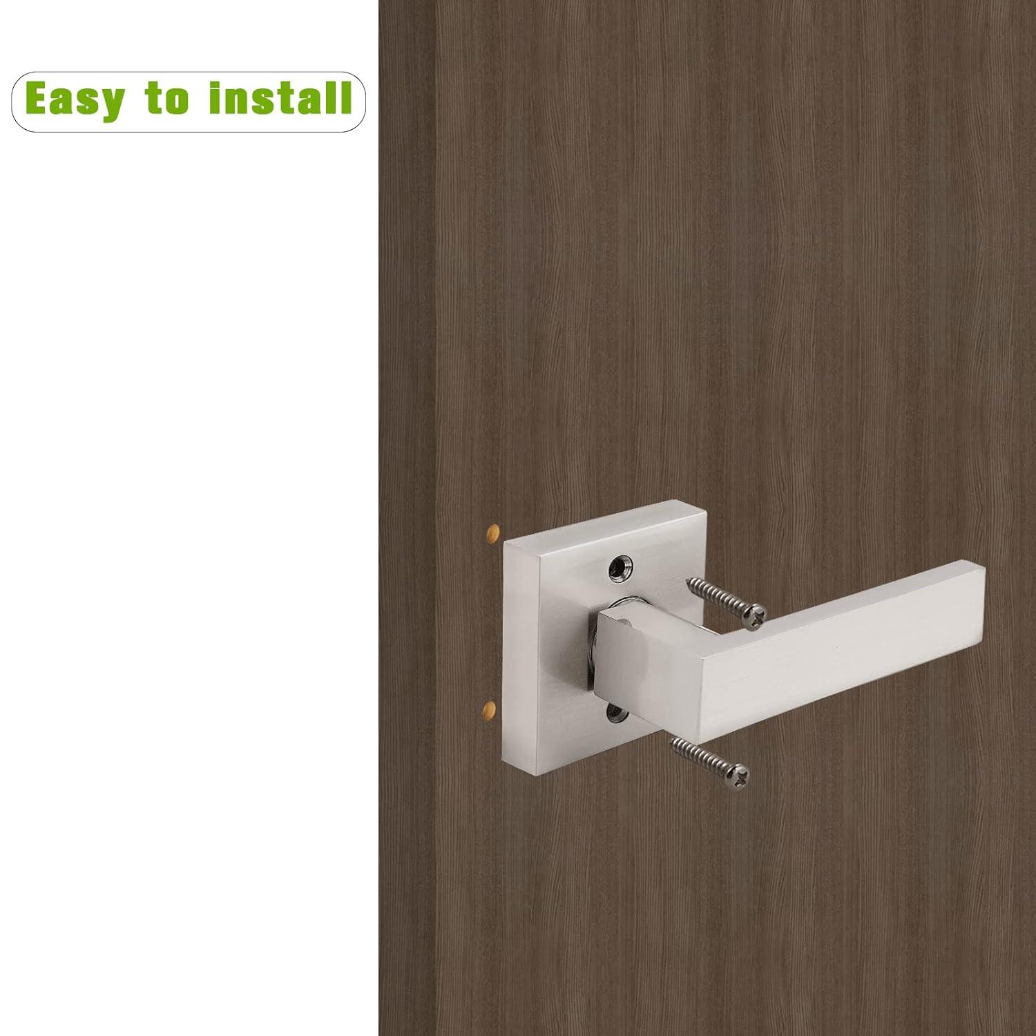 SARTODOORS Pack of 2 Modern Square Satin Nickel Dummy Handle/Non-Turning Single Side Lever for Closet French Doors Heavy Duty