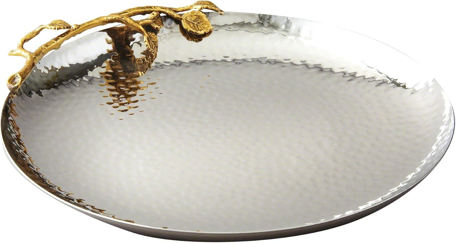 Golden Vine Hammered Stainless Steel Round Tray